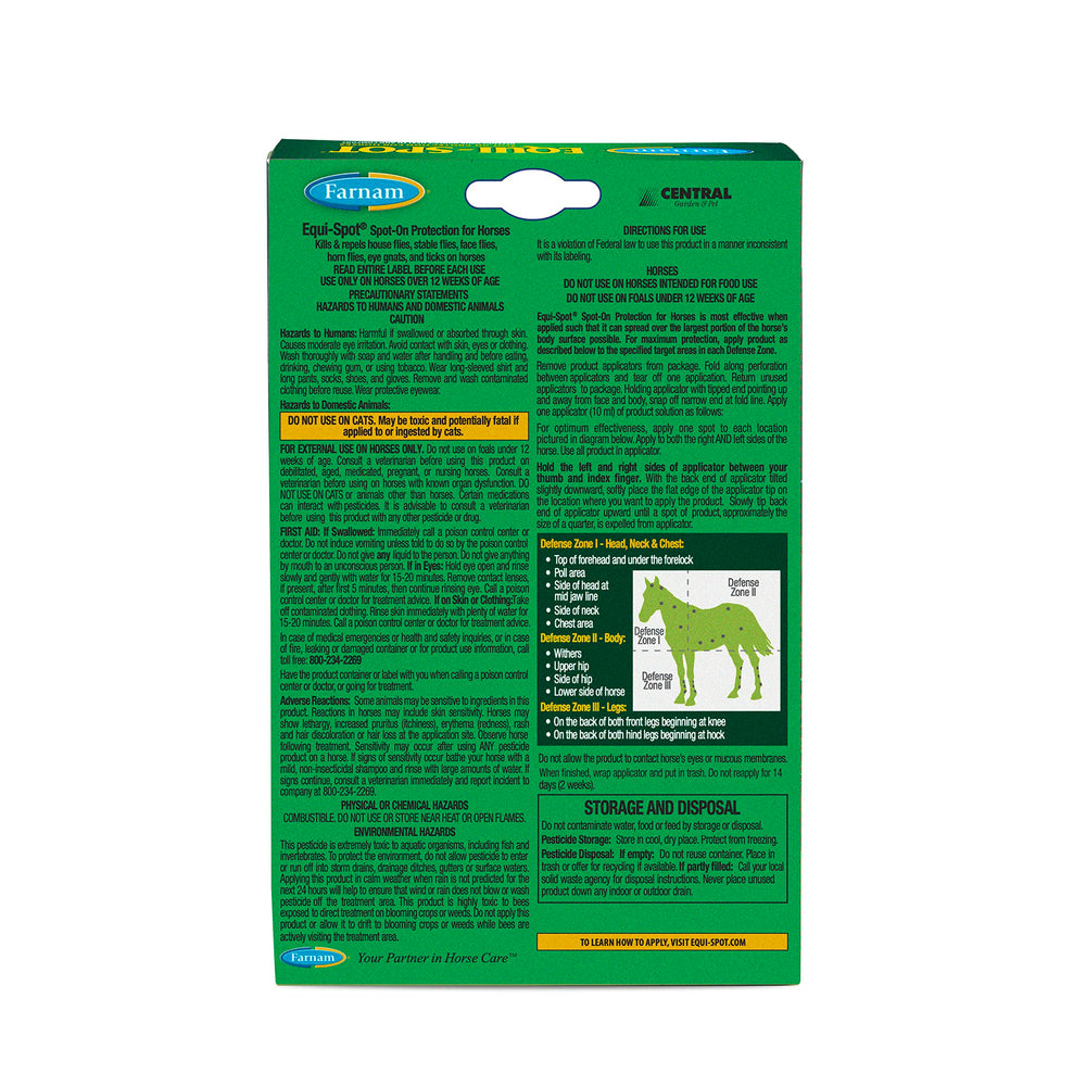 Farnam EQUI-SPOT format spot-on: utilisation simple sans pulvérisation.
