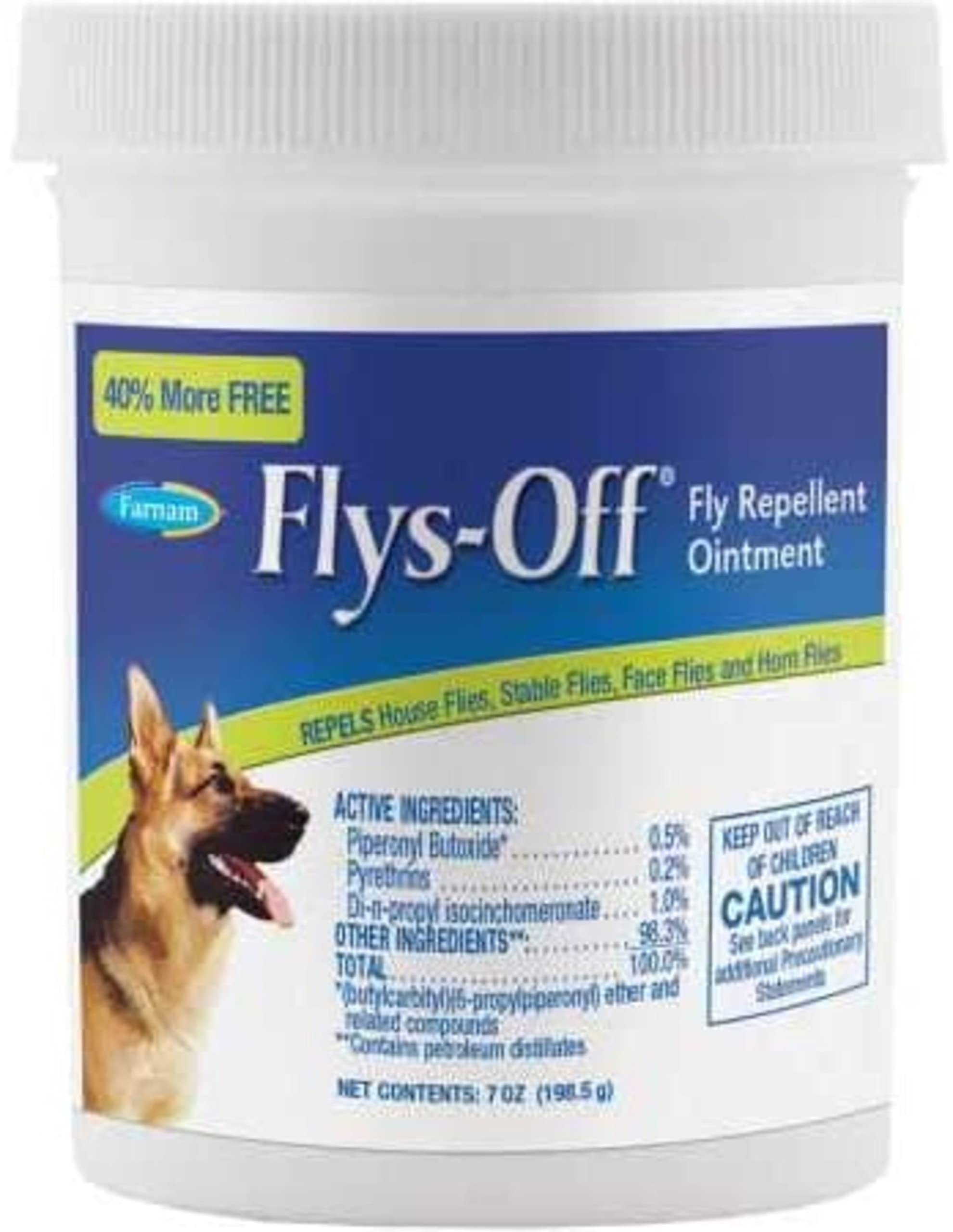 Pommade Farnam Flys Off, pot visible, repousse les mouches autour des plaies chiens et chevaux