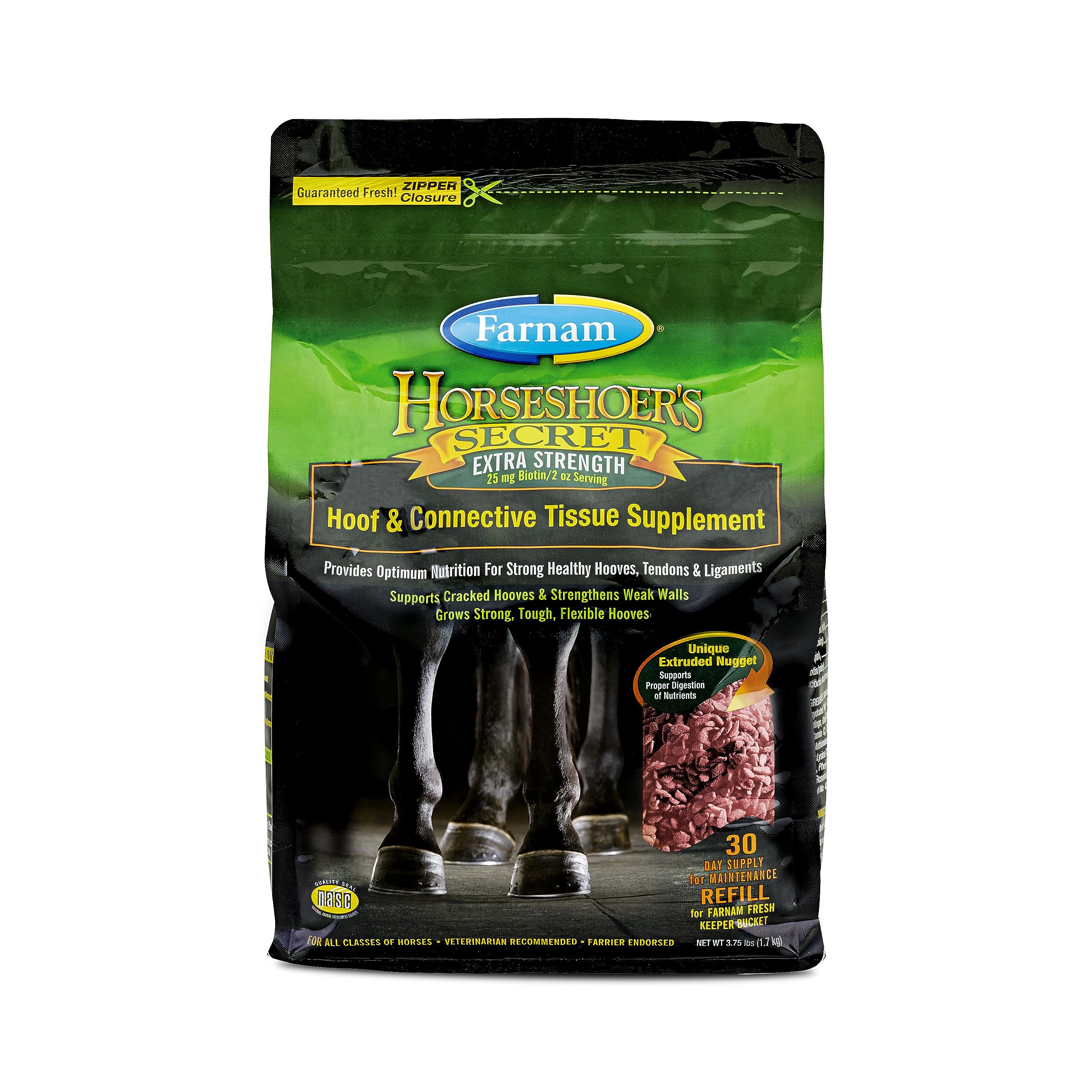 Nuggets extrudés Farnam Horseshoer’s Secret pour absorption efficace lors de l’alimentation.