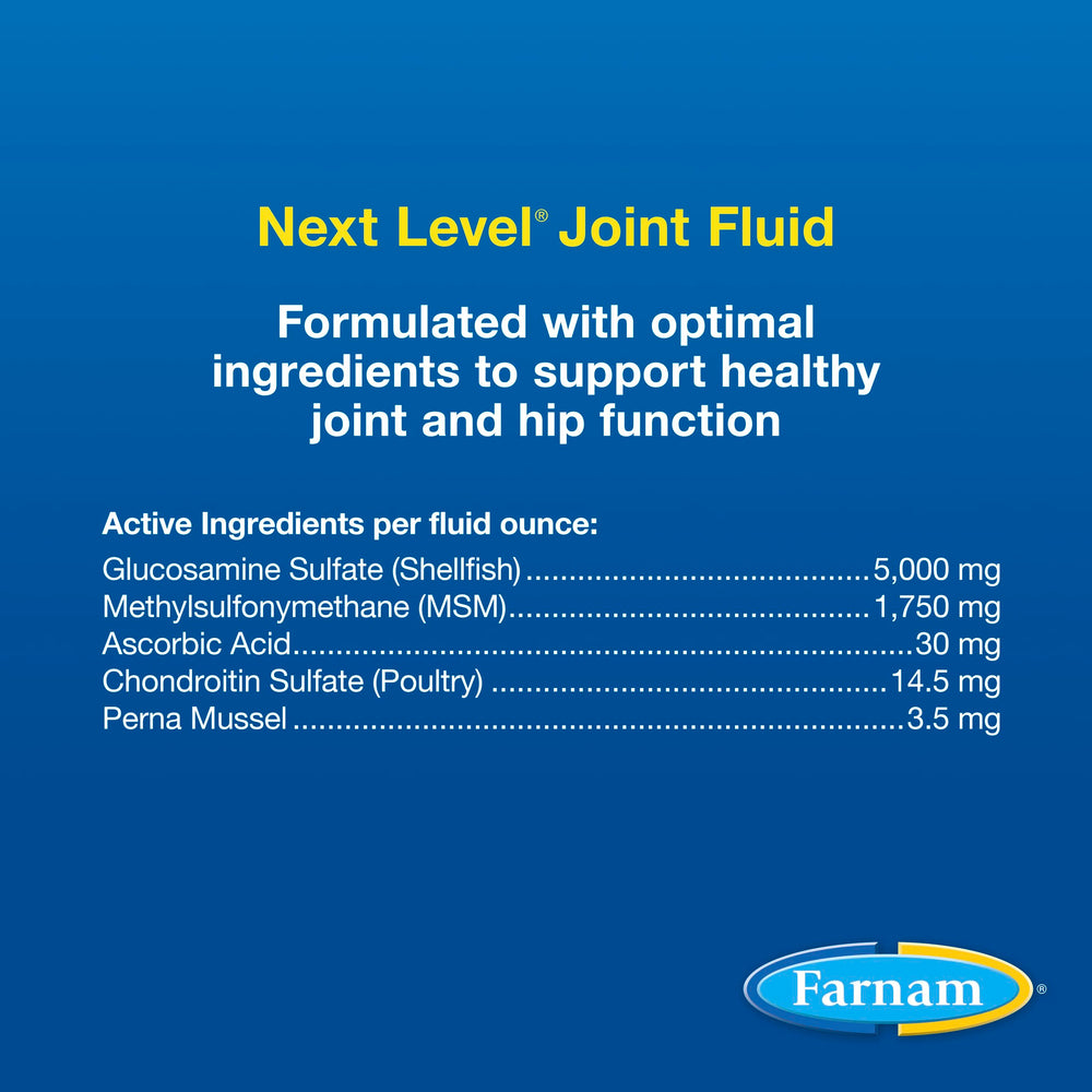 Doseur indiquant la dose Farnam Next Level Joint Fluid destinée à l’animal.
