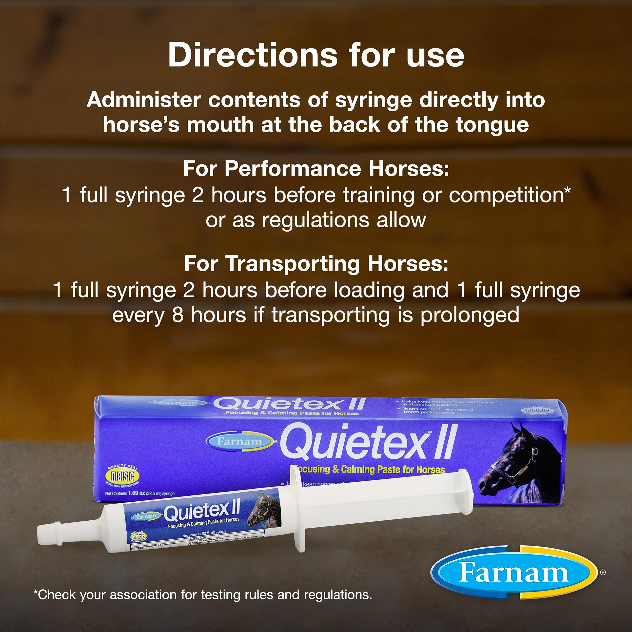 Cheval concentré et calme grâce à Farnam Quietex II.