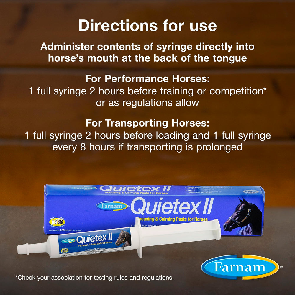 Cheval concentré et calme grâce à Farnam Quietex II.