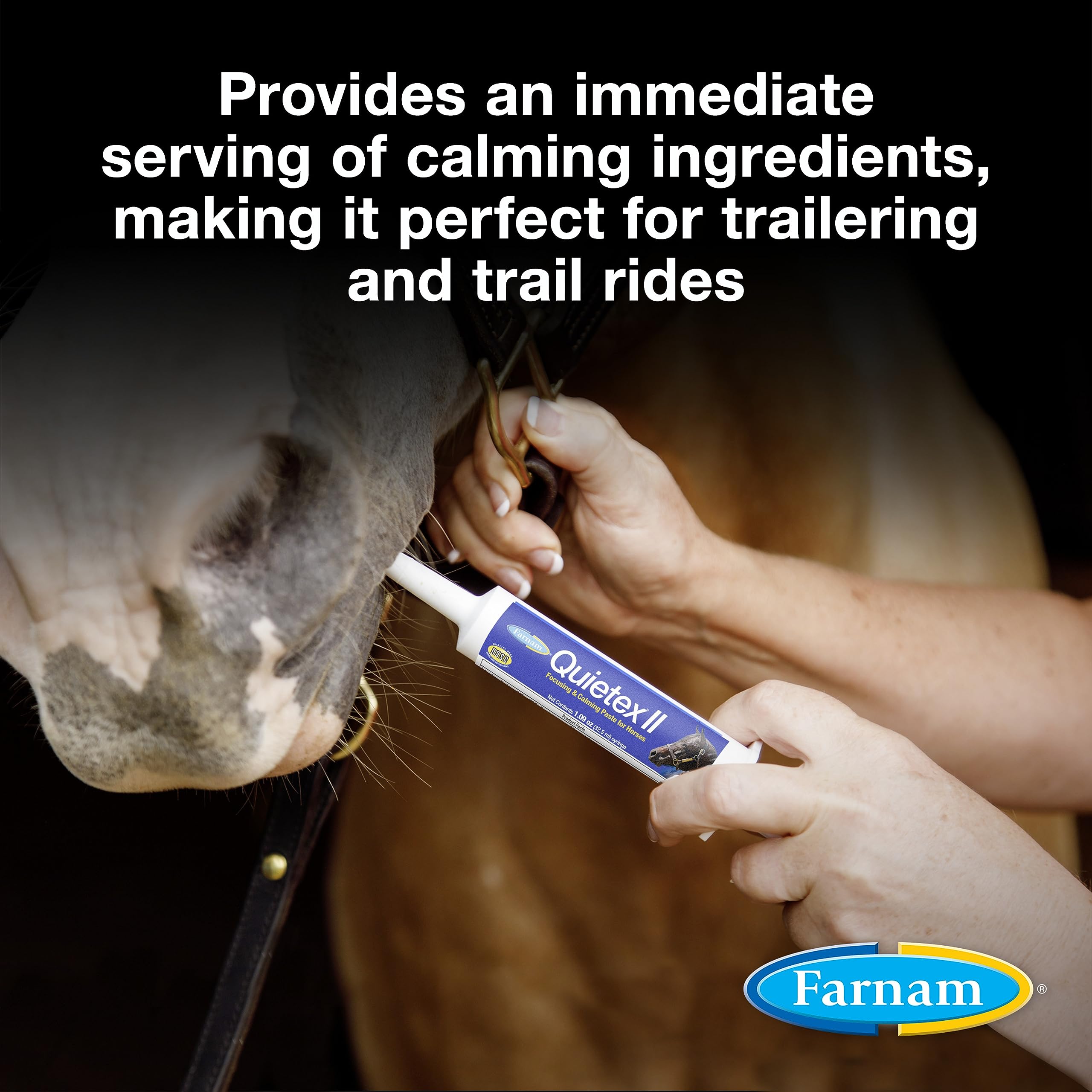 Farnam Quietex II montre le dosage calmes pour cheval.