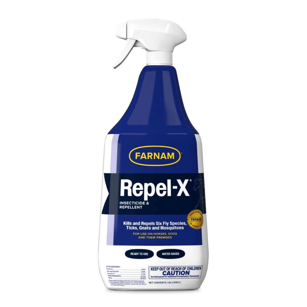 Repel-X Farnam en spray sur cheval, protection contre les mouches.