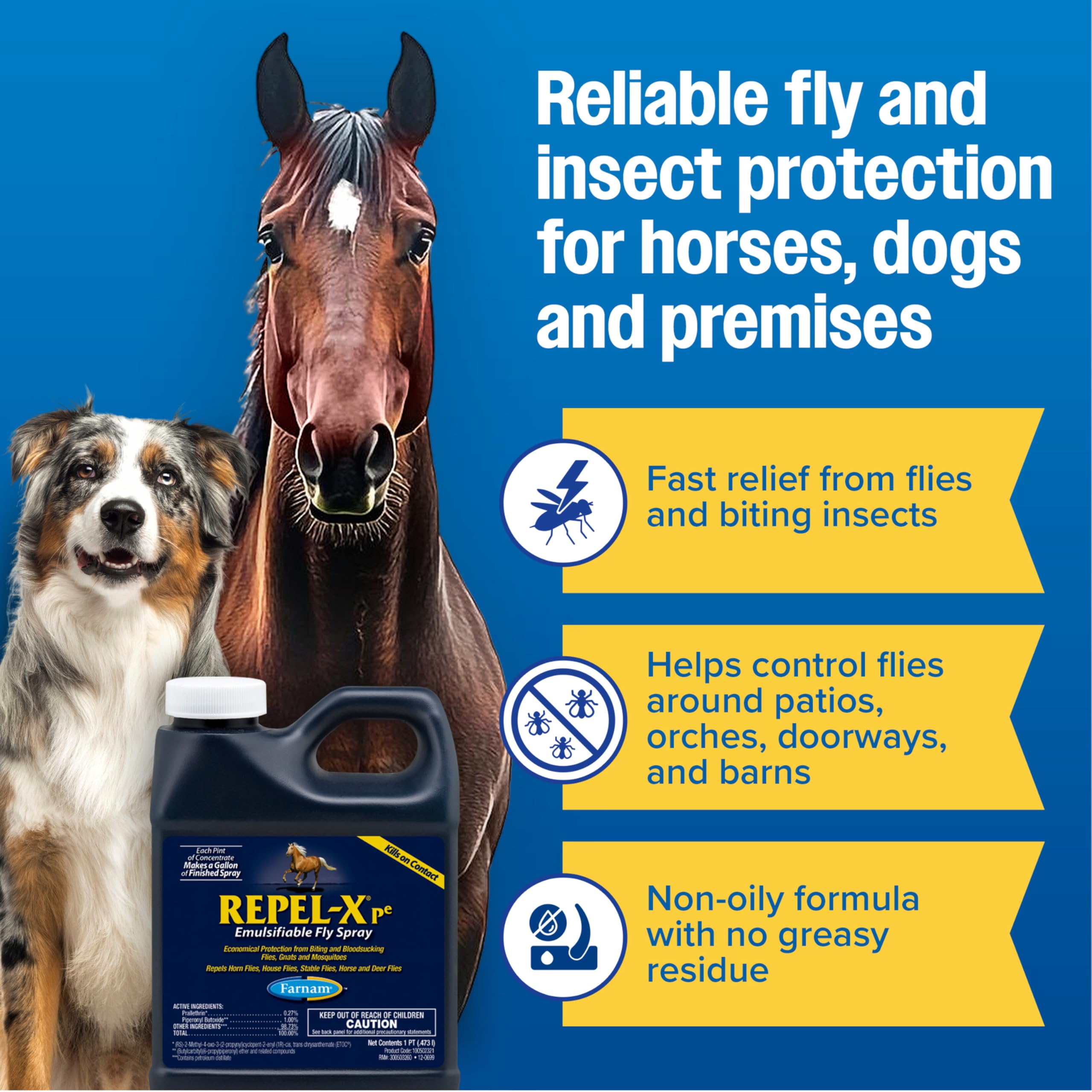 Farnam Repel-X pe: application simple sur le cheval après dilution.