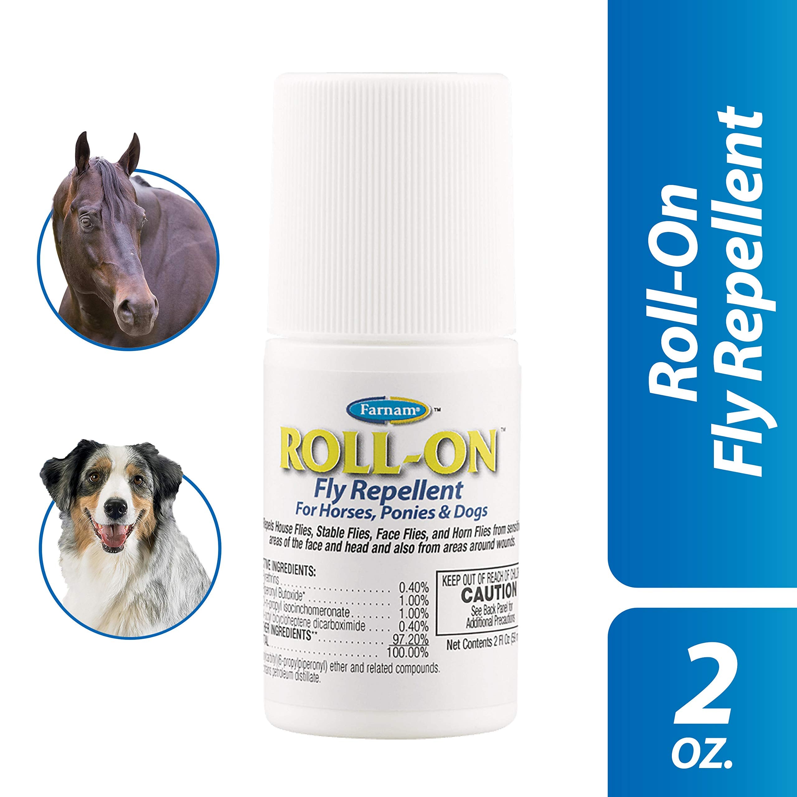 Farnam Roll-On pour chevaux et chiens, application facile au roller.
