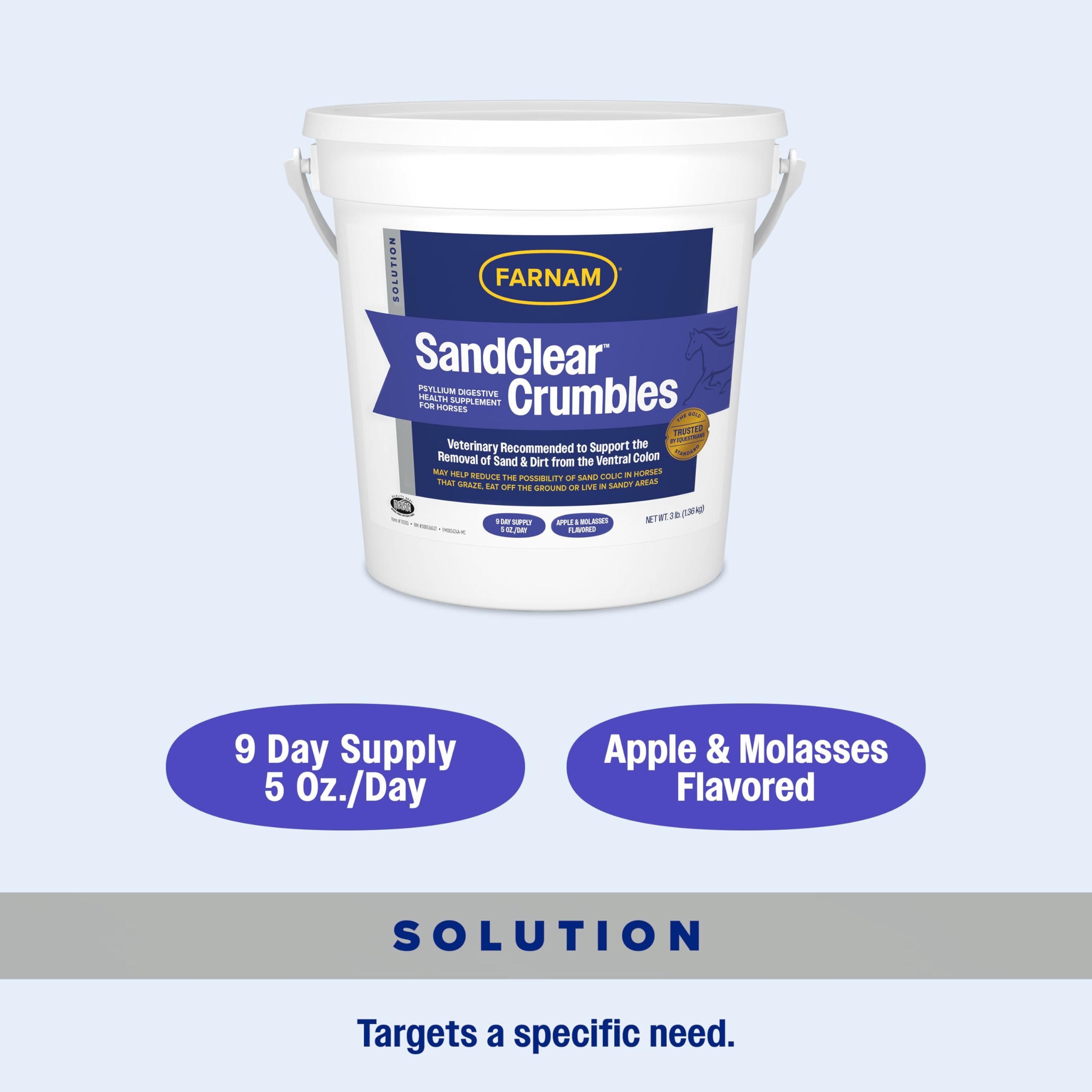Cheval mangeant SandClear mélangé à sa ration