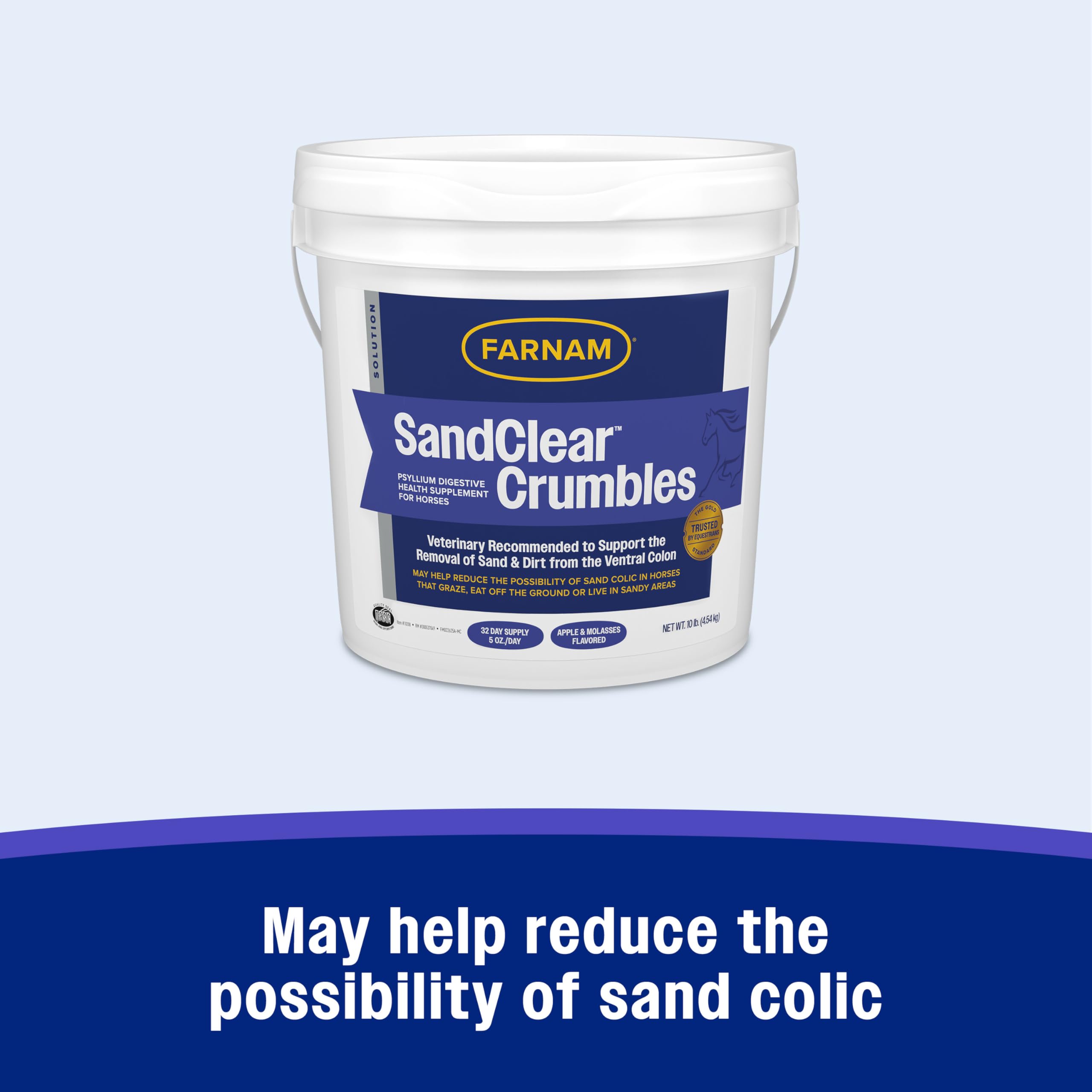 Farnam SandClear Crumbles — grains visibles, psyllium premium, soutien digestif potentiel.