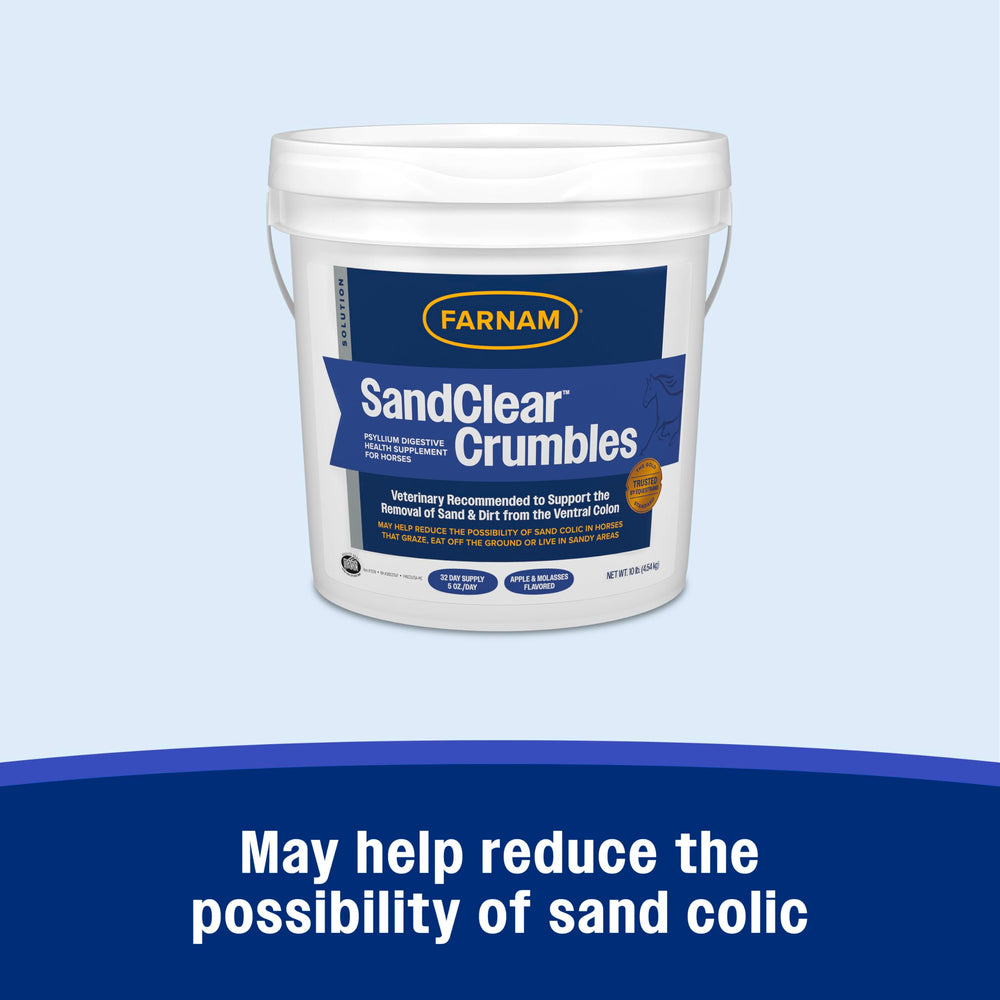 Farnam SandClear Crumbles — grains visibles, psyllium premium, soutien digestif potentiel.