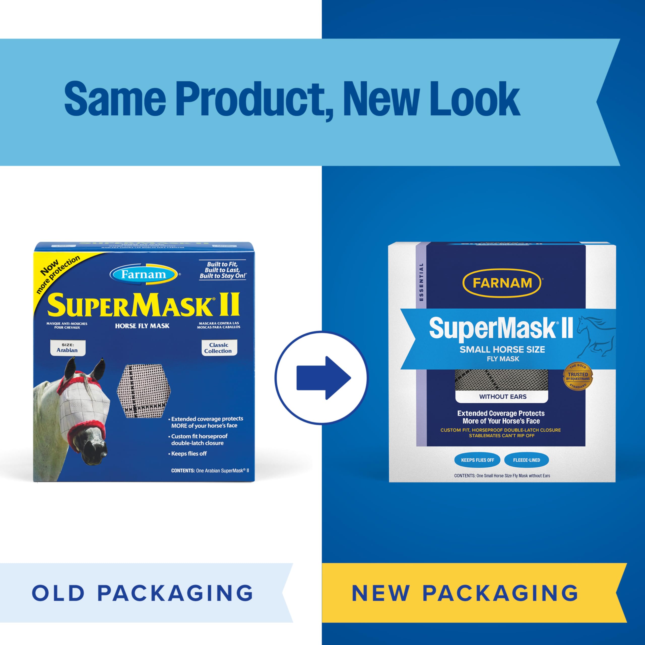 Farnam SuperMask II: fermeture double attache pour un maintien fiable sur le cheval.
