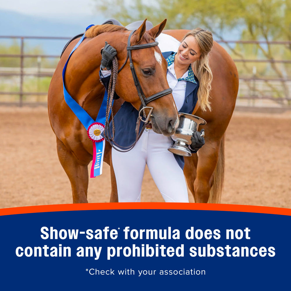 Cheval dans l’écurie, potentiel soutien respiratoire avec Farnam Cough Free.