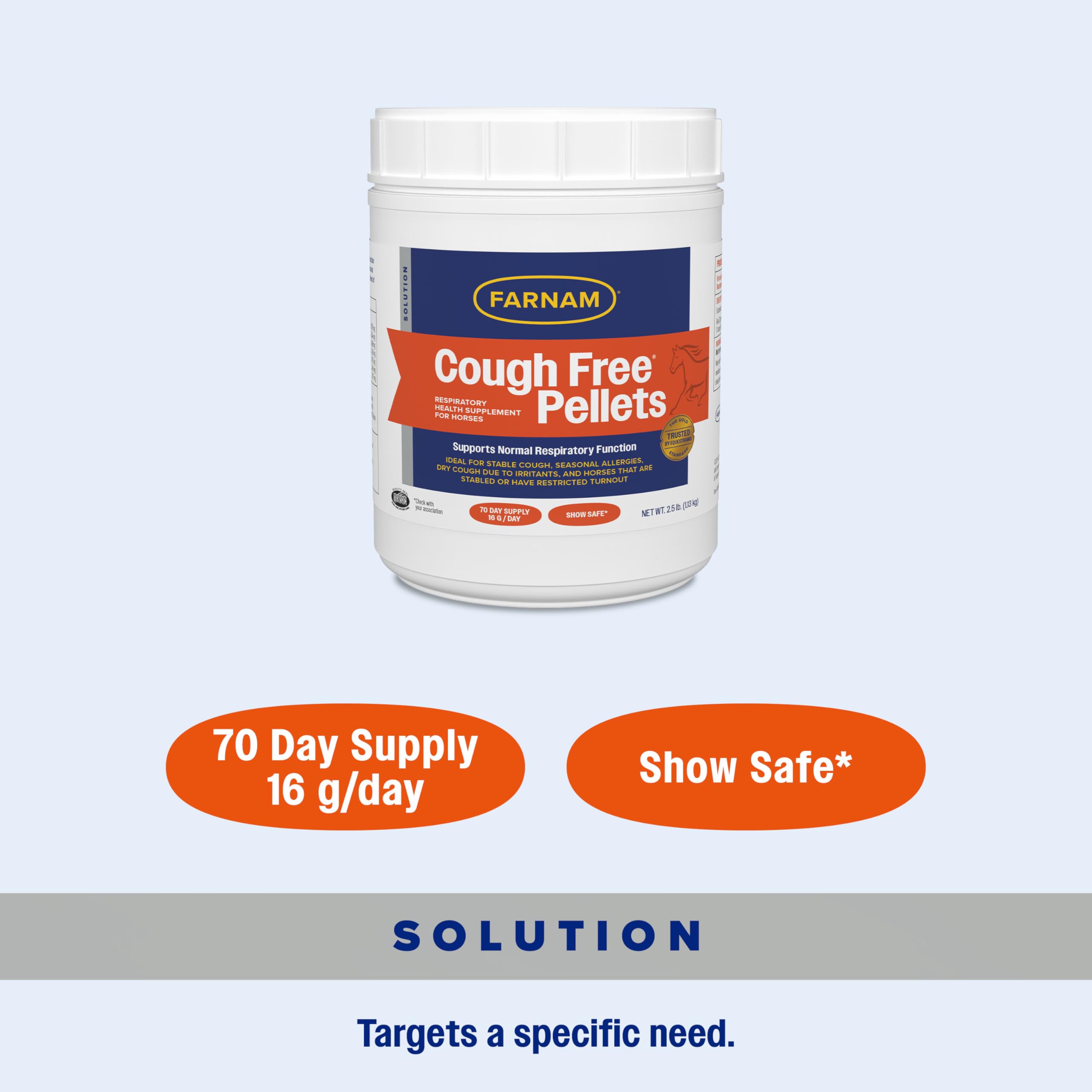 Utilisation des pellets Farnam Cough Free dans le bol d’alimentation.