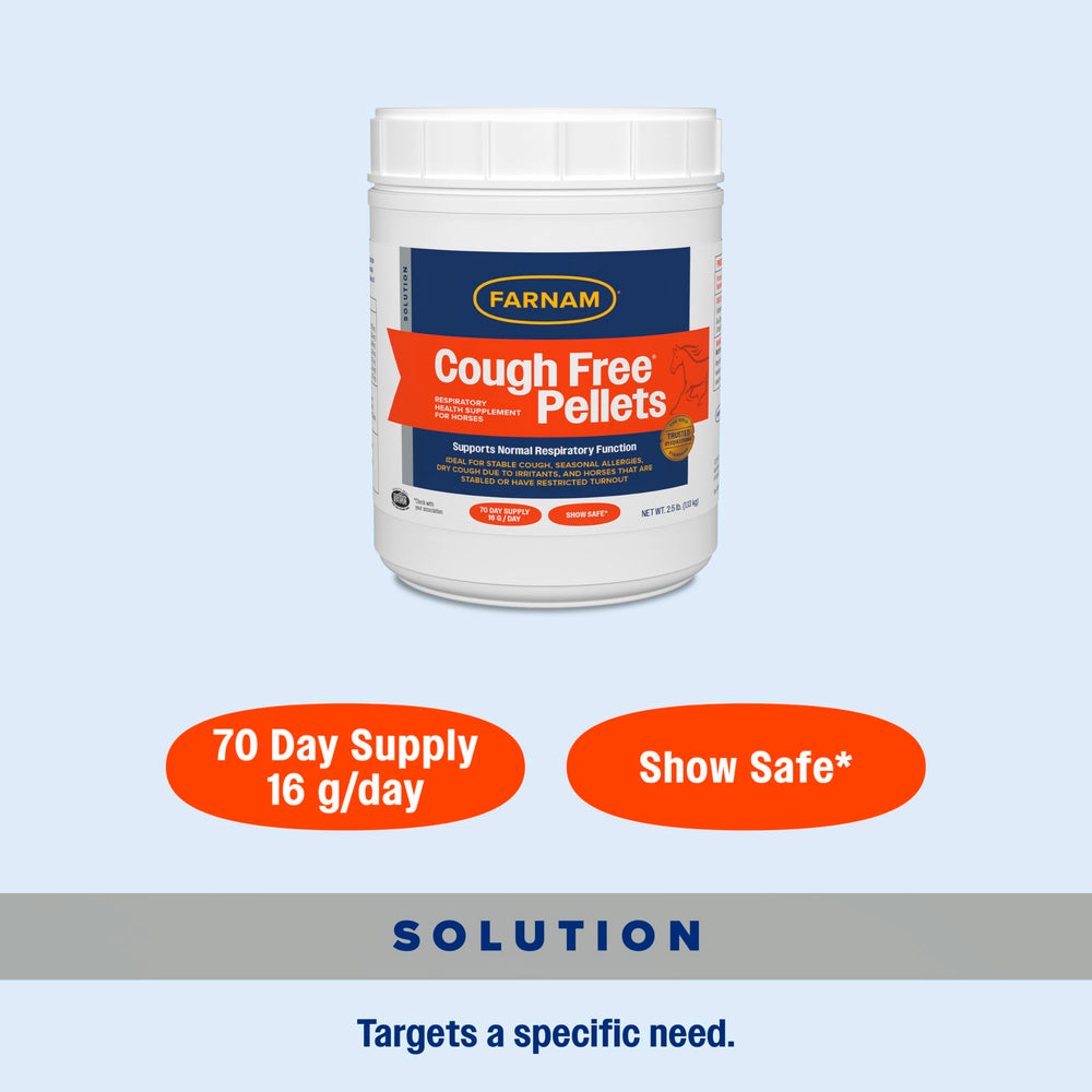 Utilisation des pellets Farnam Cough Free dans le bol d’alimentation.