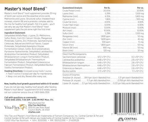 Ingrédients clés Vita Flex Master’s Hoof Blend et leurs effets potentiels.