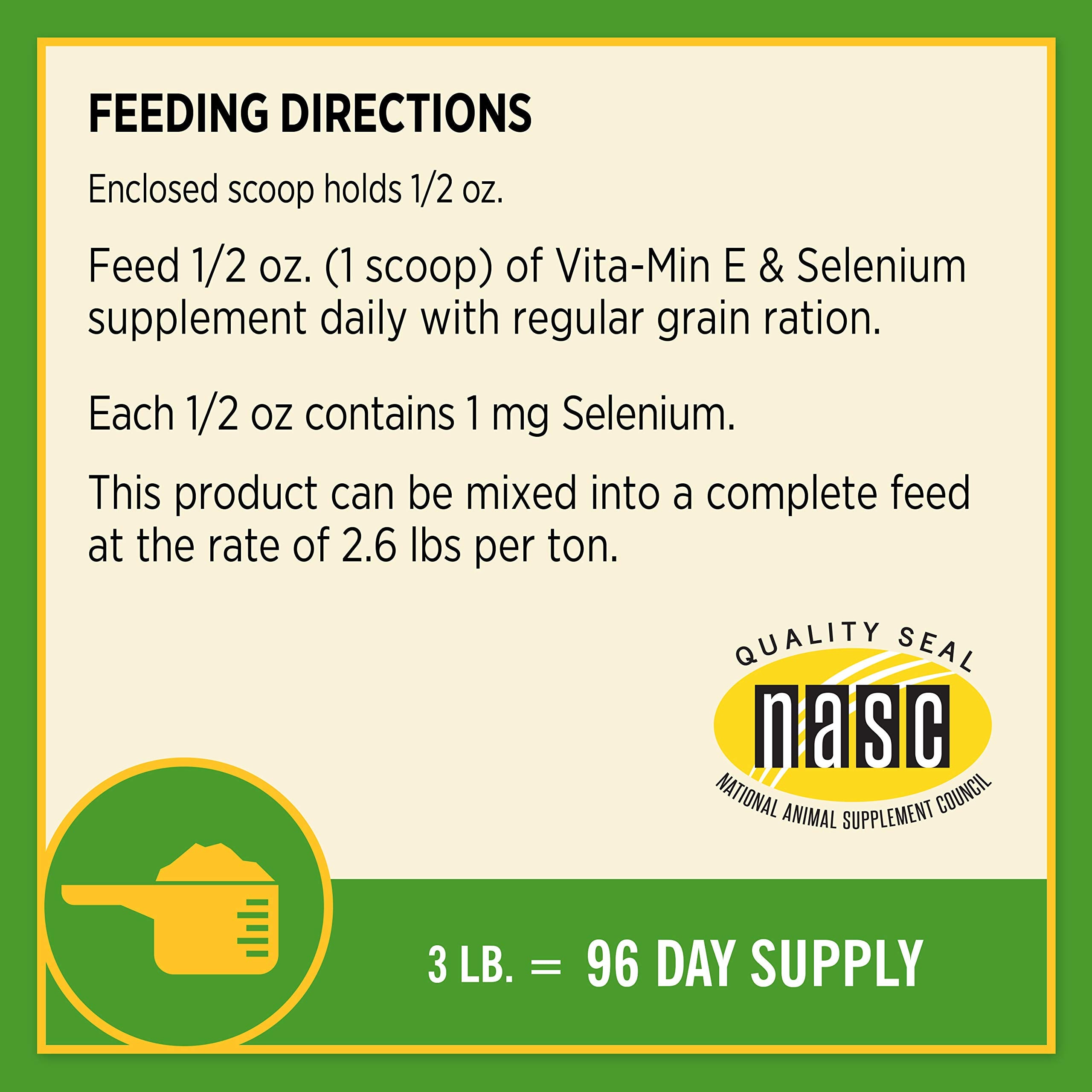Farnam Vita-Min E et Selenium mélange dans la ration : nutrition quotidienne.