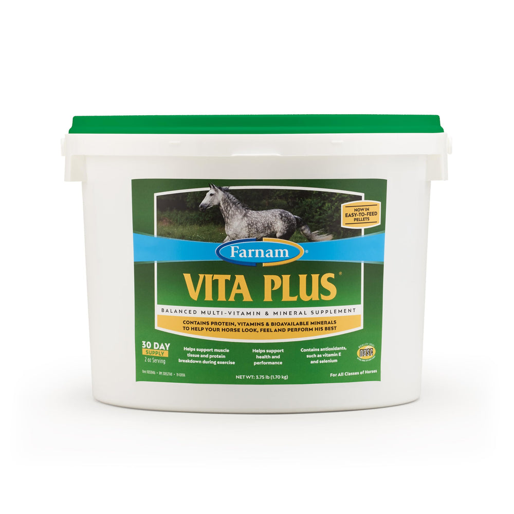 Bouteille Farnam Vita Plus prête à soutenir la nutrition quotidienne du cheval.