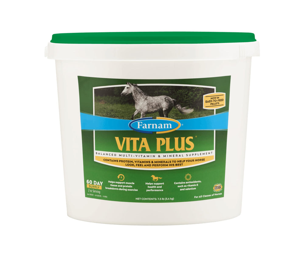 Farnam Vita Plus : pellets de complément nutritionnel, soutien la vitalité du cheval.