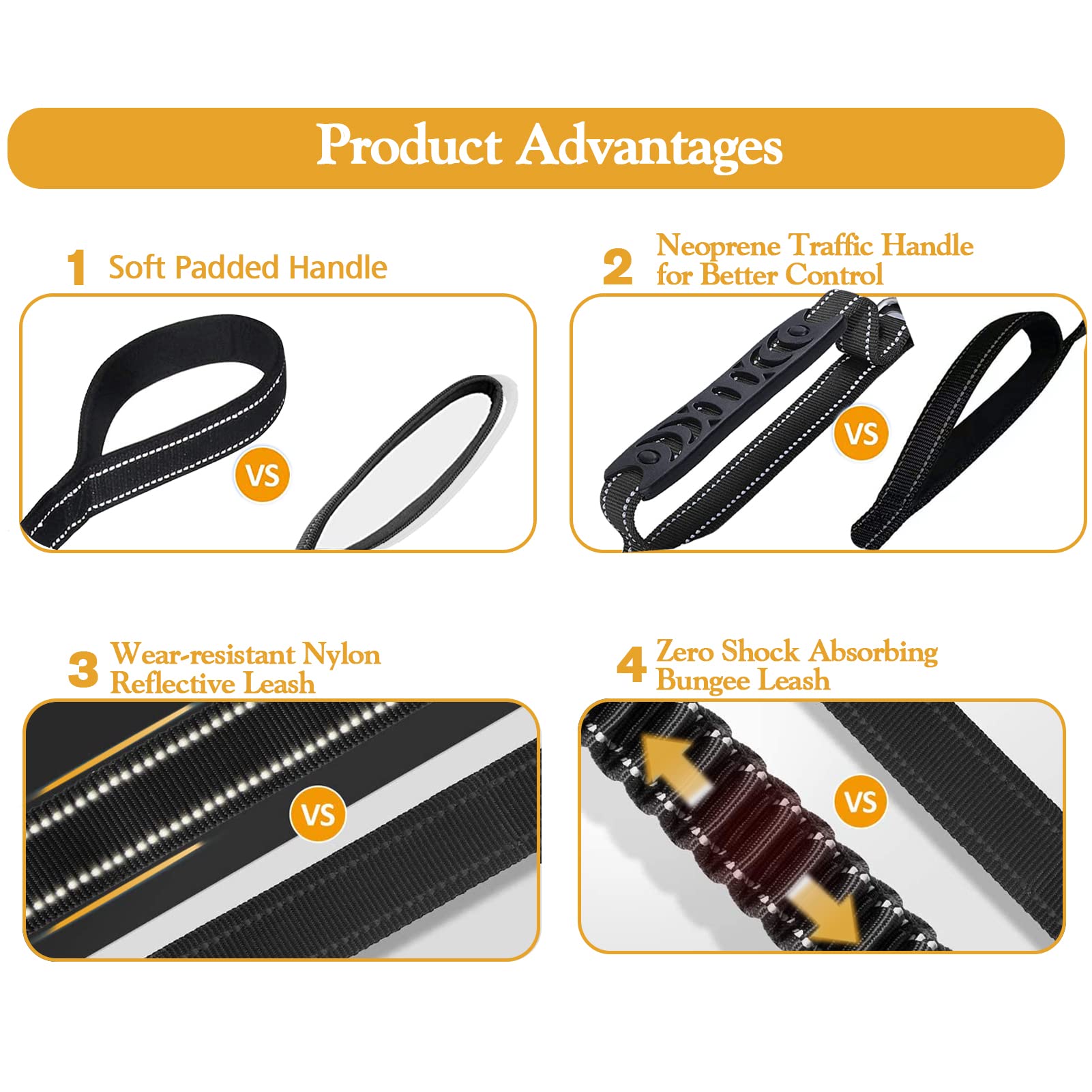 Fashion&cool laisse anti-choc bungee 4-6 pieds pour grands chiens