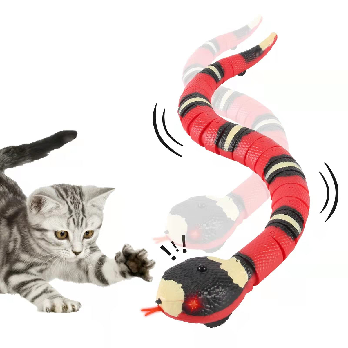 FauKait serpent interactif rose, corps segmenté, divertit le chat à l’intérieur
