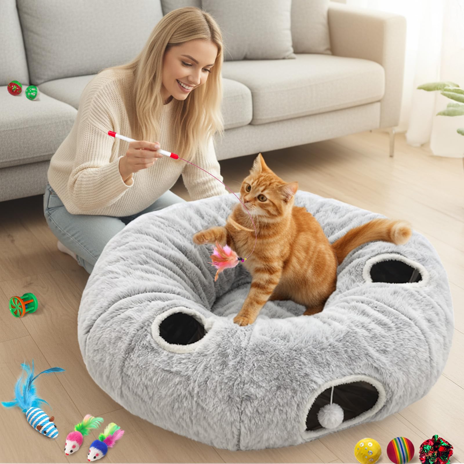 Fayavoo lit tunnel polyvalent pour plusieurs animaux et détente.