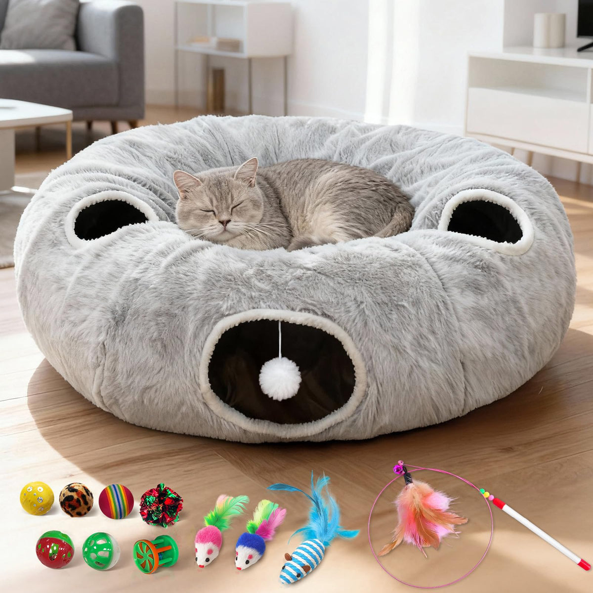 Fayavoo tunnel chat rond à quatre entrées, idéal pour jeux et sieste partagée.