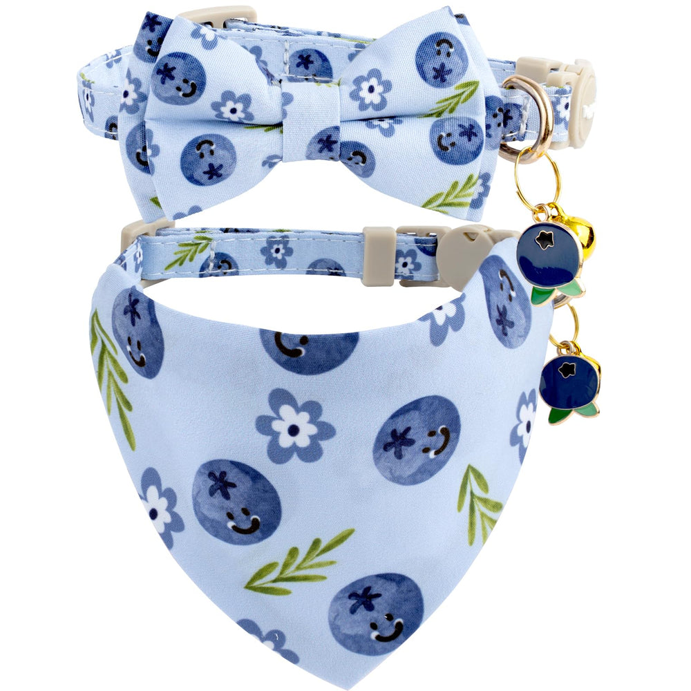 Collier Faygarsle pour chat avec bandana bleu myrtille, look estival et sûr.