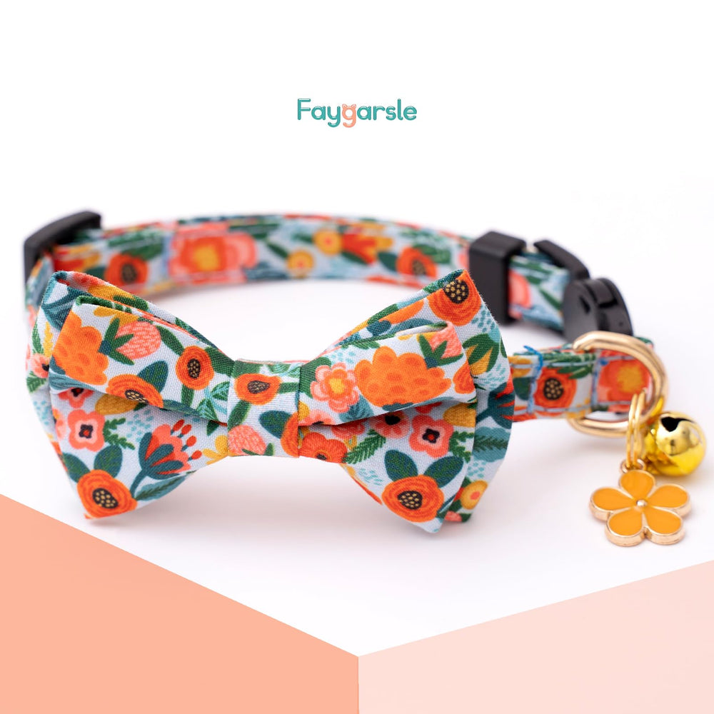 Faygarsle collier chat imprimé fleurs violet, couleur tendance pour printemps et été.