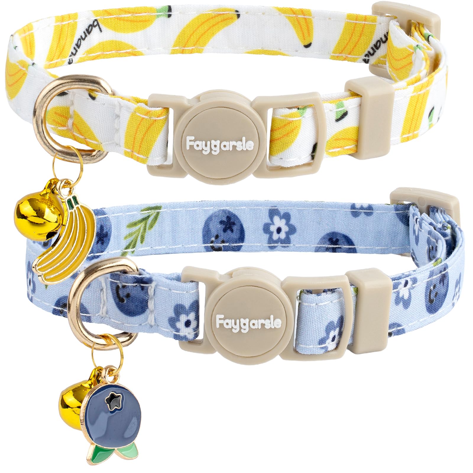 Collier Faygarsle au motif banane-myrtille bleu, style estival sûr.