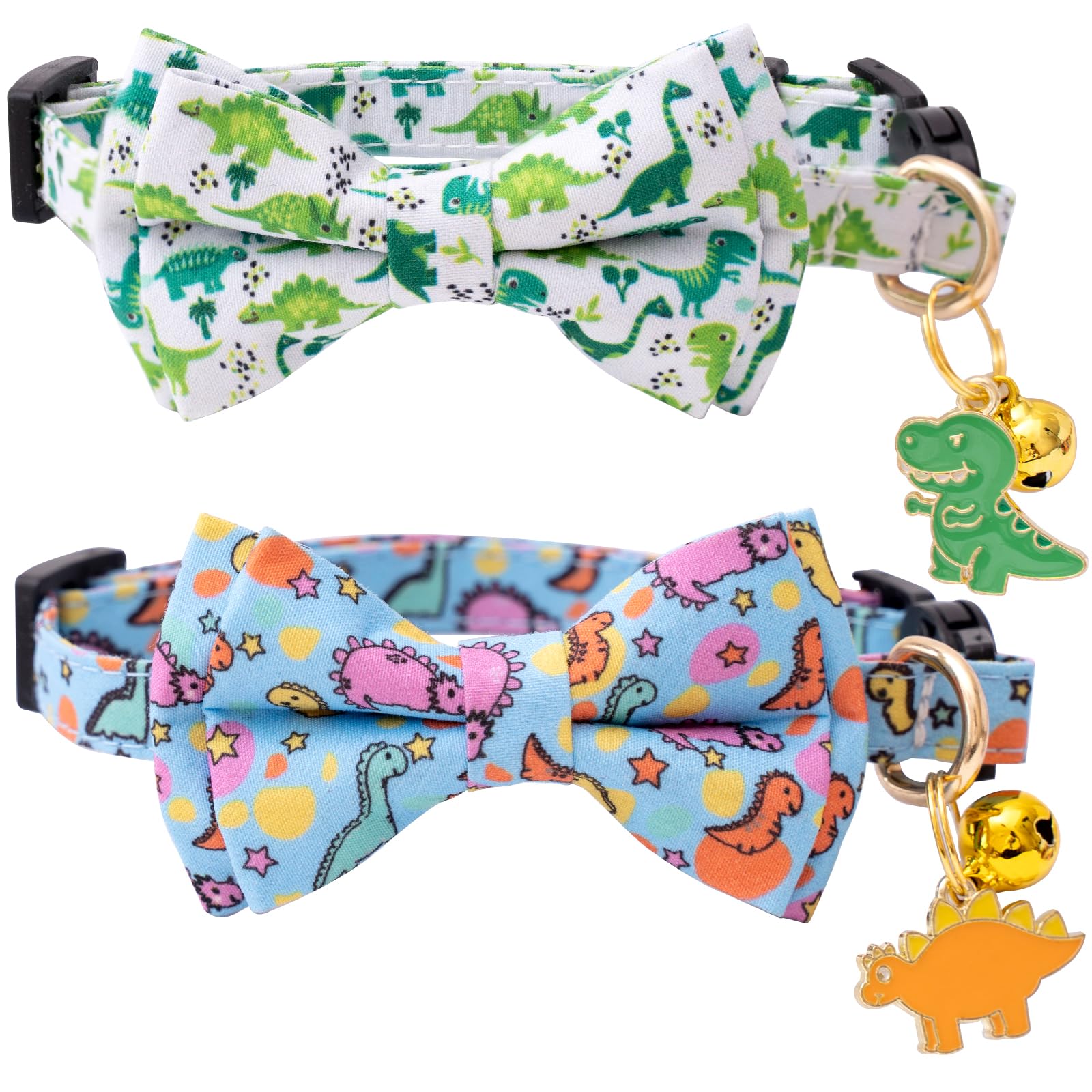 Faygarsle collier chat noeud papillon dinosaure bleu vert, look festif et chic.