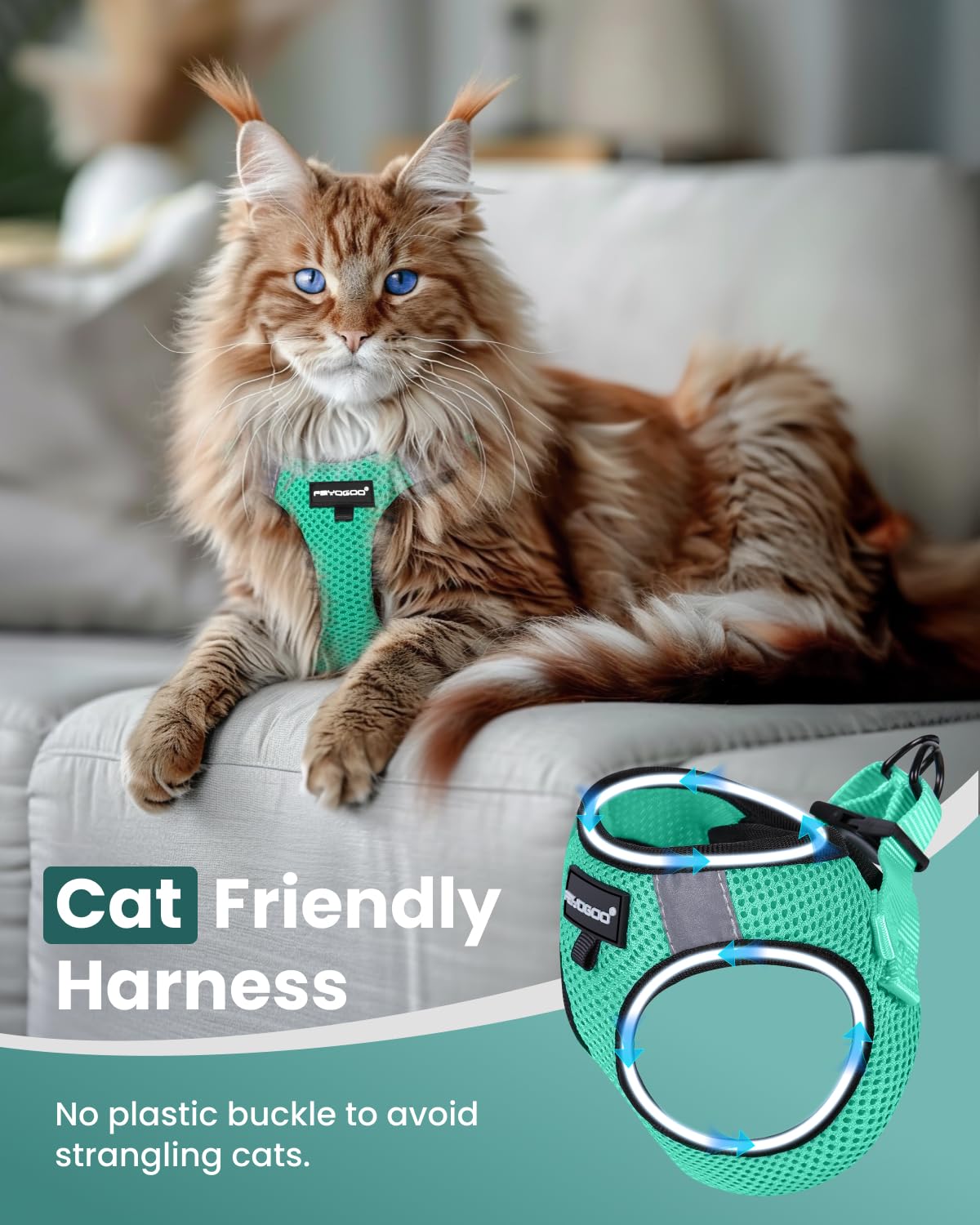 Harnais-chat-confort-leger FAYOGOO pour longues promenades.