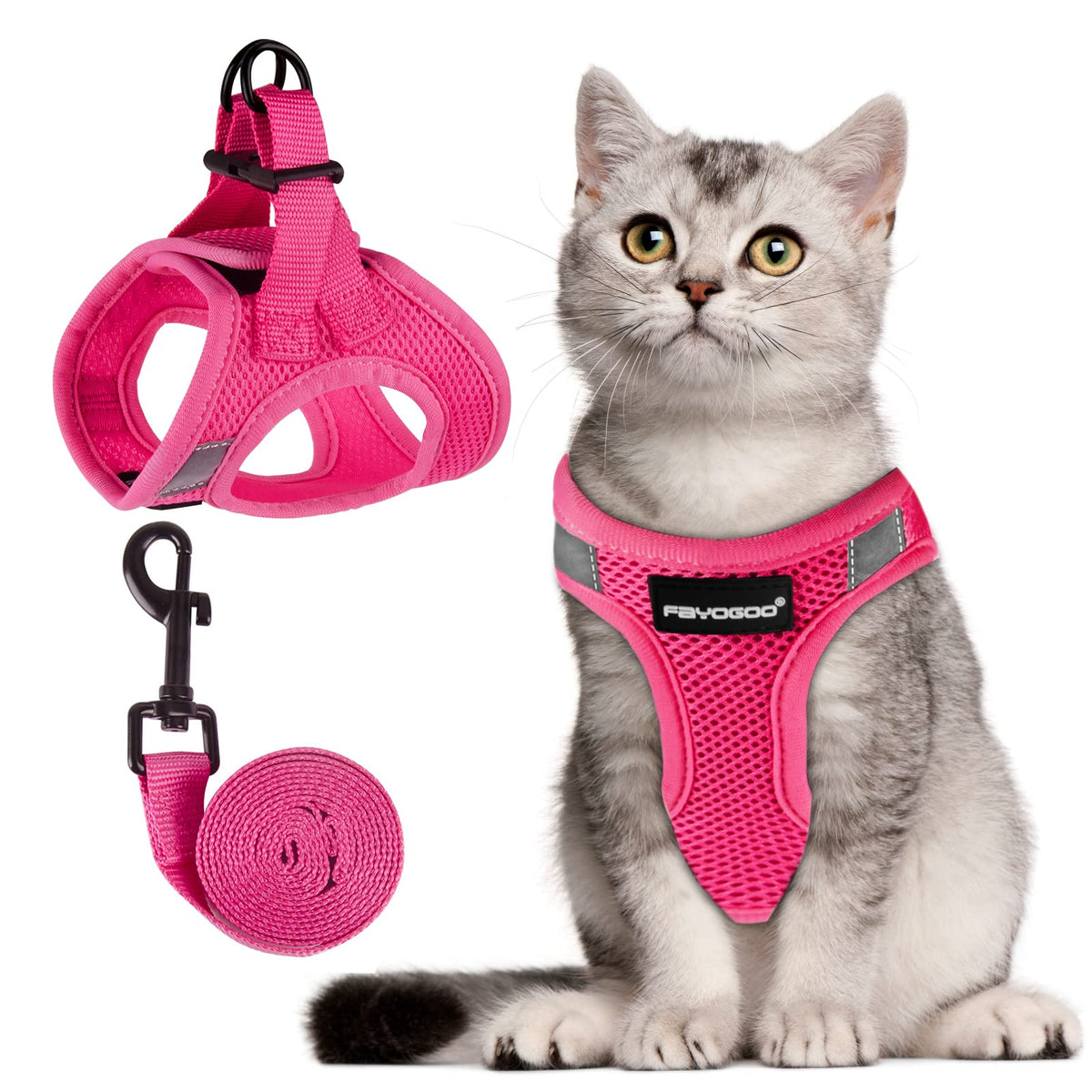 Harnais FAYOGOO chat rose large en mesh pour un confort durable.