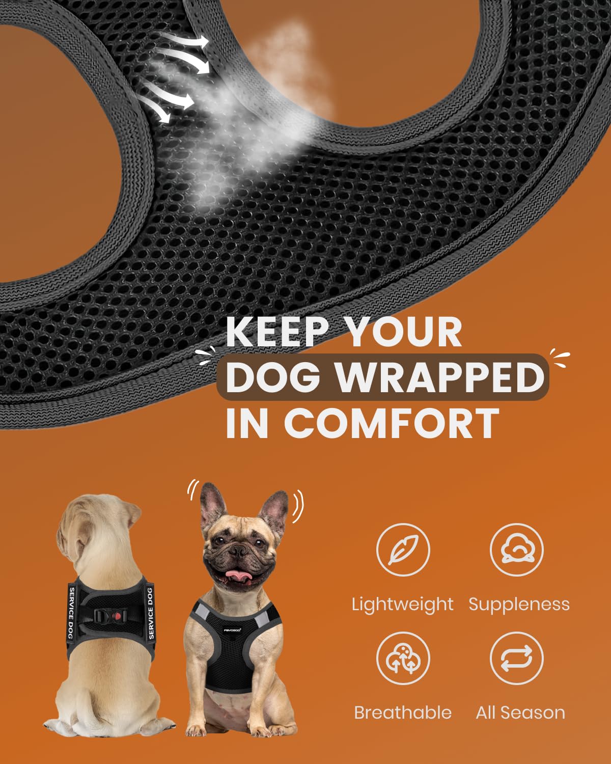 Harnais Fayogoo service petit chien, confort des épaules pour les sorties.