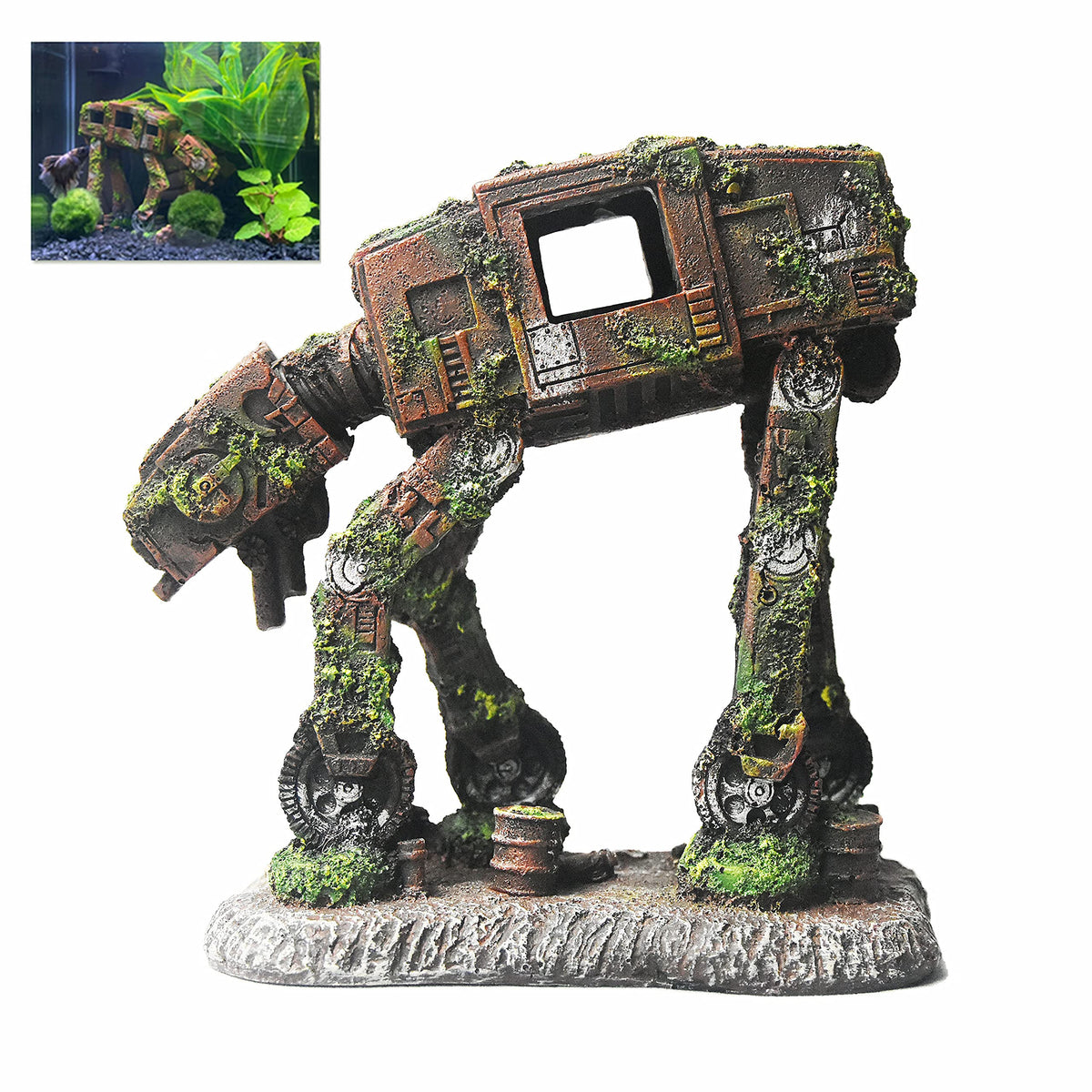 Fazhongfa décor AT-AT marcheur pour aquarium, aspect captivant et immersif.