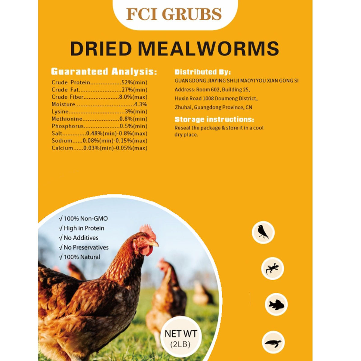 FCI GRUBS larves-de-farine-seches-2lb-emballage, source de proteines pour volailles.