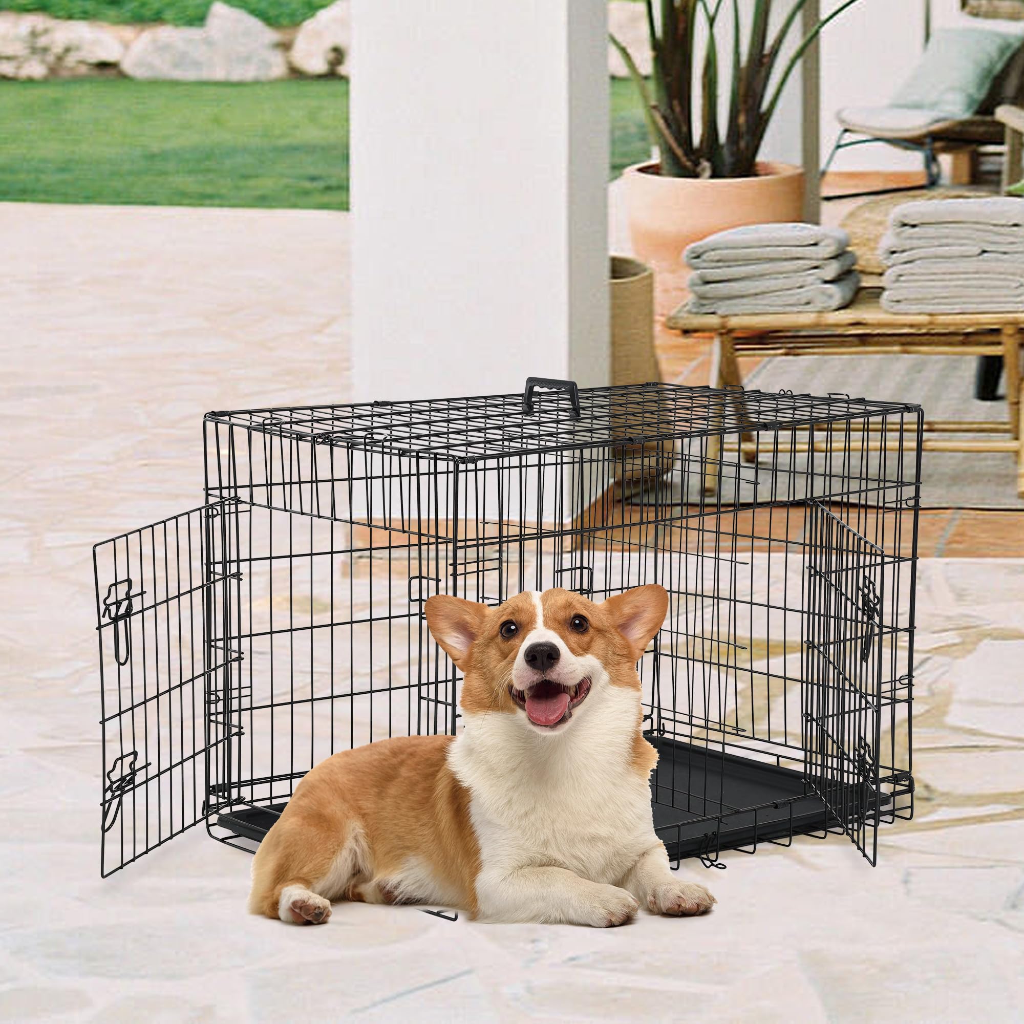 FDW boîte-chien 30 pouces bac amovible, nettoyage simplifié après les repas.