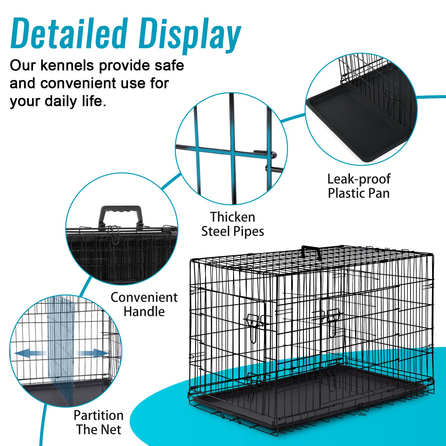 FDW cage chien 24 pouces pliable, rangement rapide.