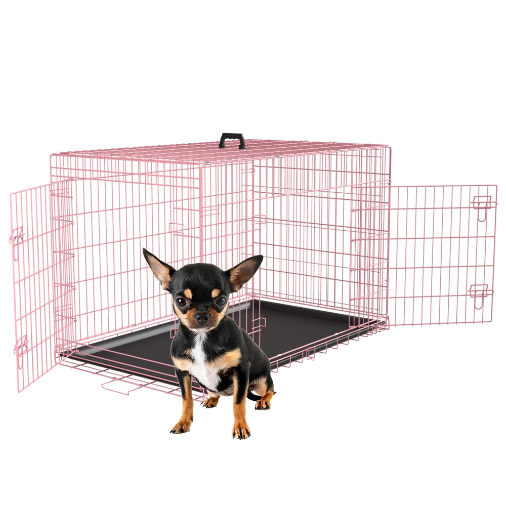 FDW cage chien rose 24 pouces avec porte double, vue avant.