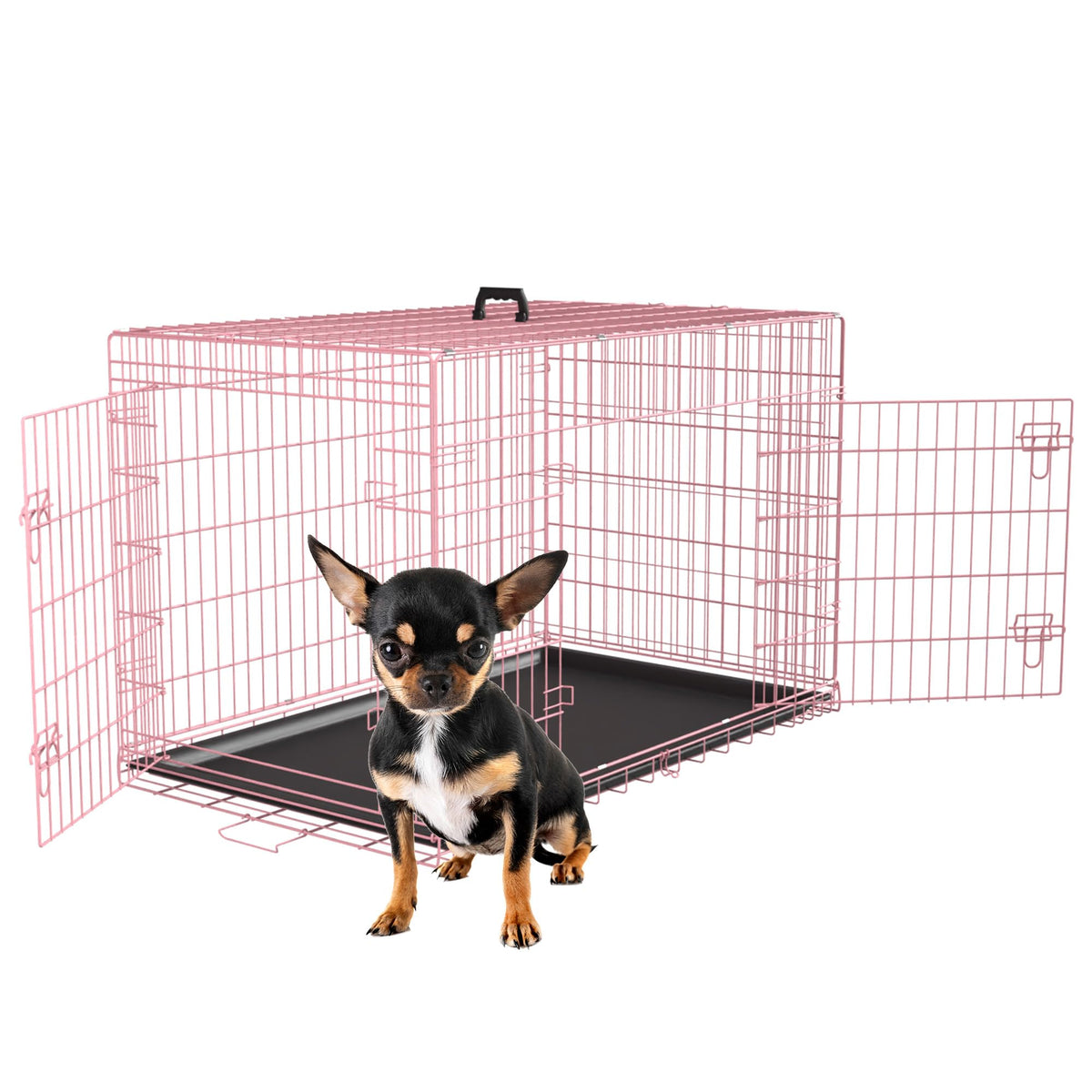 FDW cage chien rose 24 pouces avec porte double, vue avant.