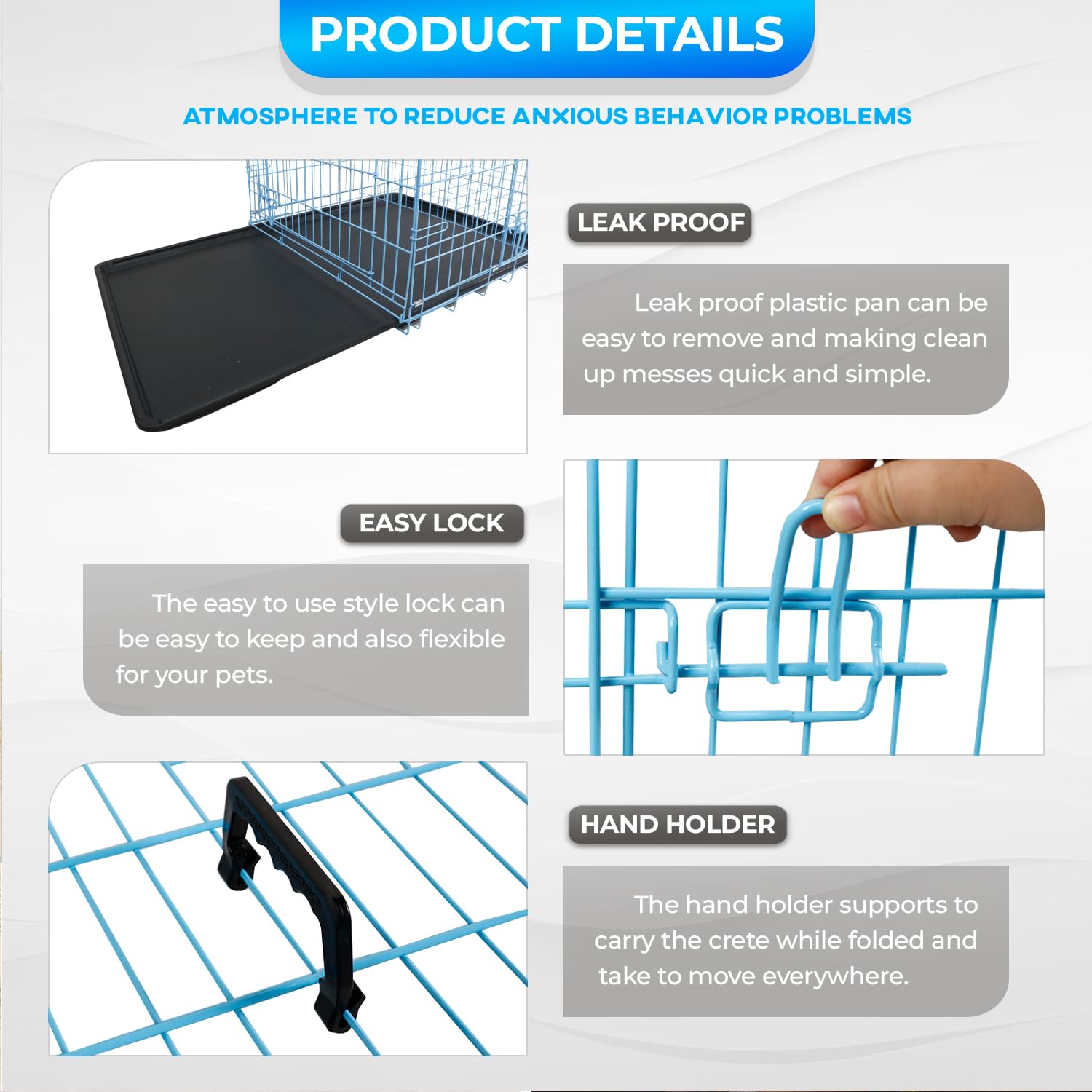 FDW cage chien 36 pouces bleue, fini anti-rouille et revêtement durable.