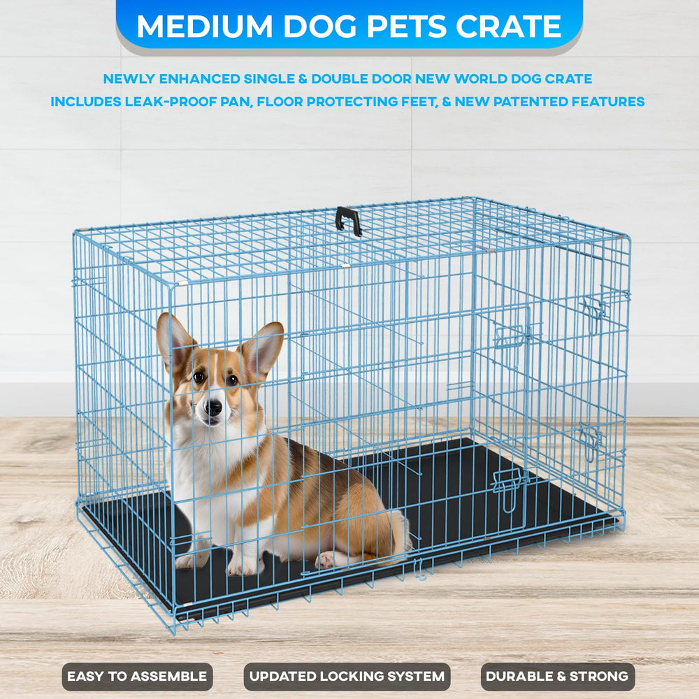 FDW cage chien 36 pouces bleue, poignée de transport intégrée, voyage pratique.