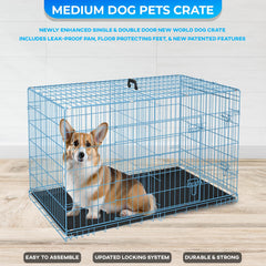 FDW cage chien 36 pouces bleue, poignée de transport intégrée, voyage pratique.