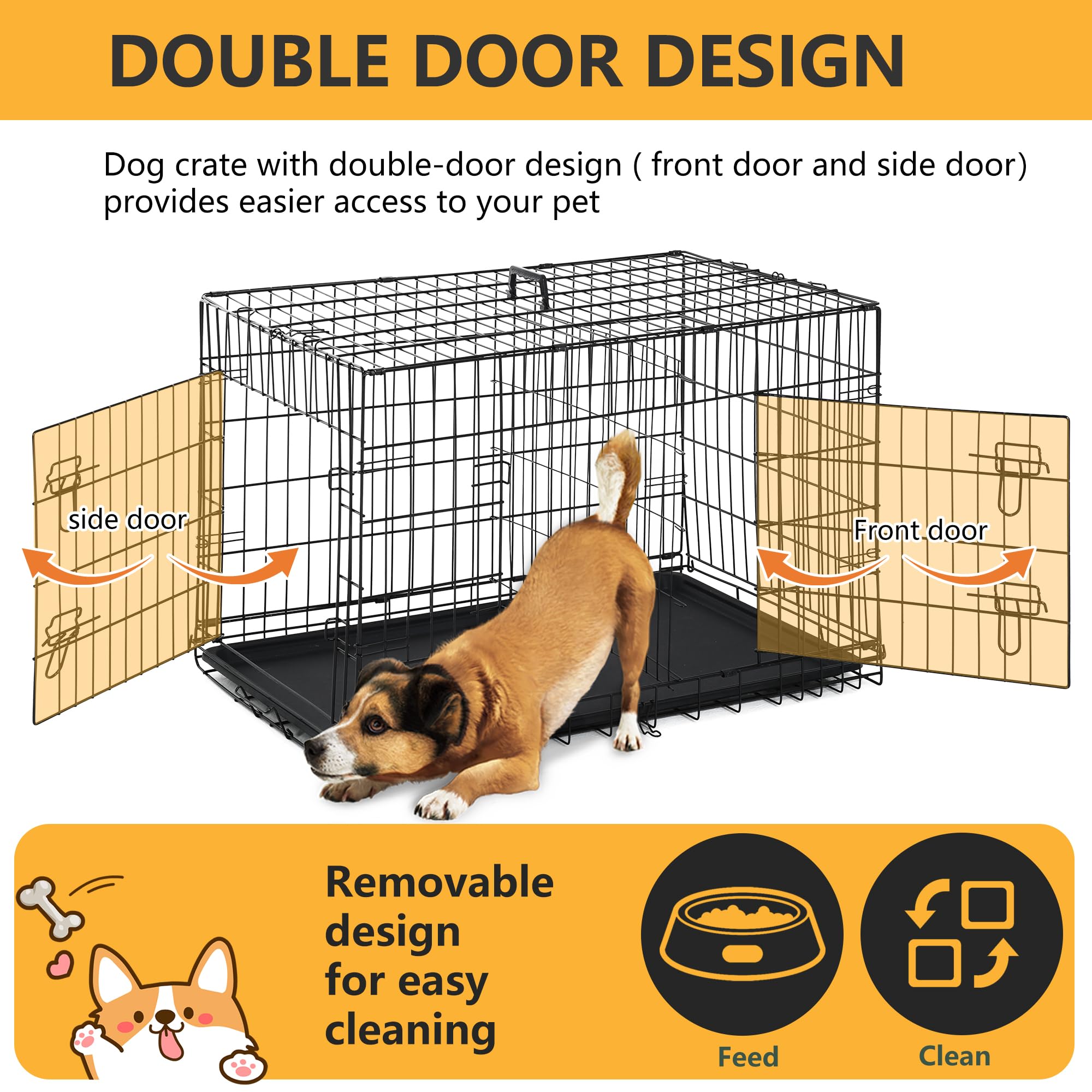 FDW cage chien bac plastique amovible, nettoyage facilité.