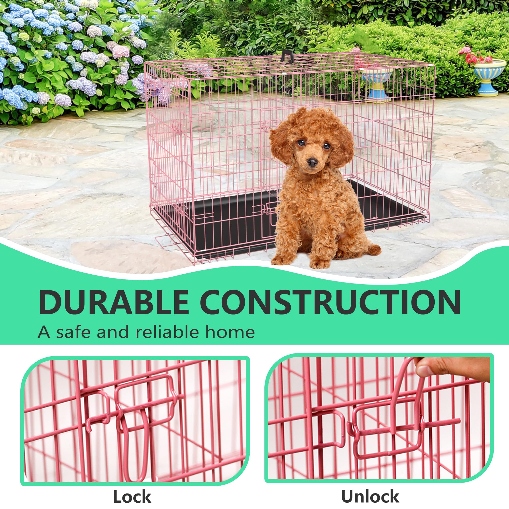 FDW cage chien rose bac plastique amovible etanche, nettoyage simplifié.