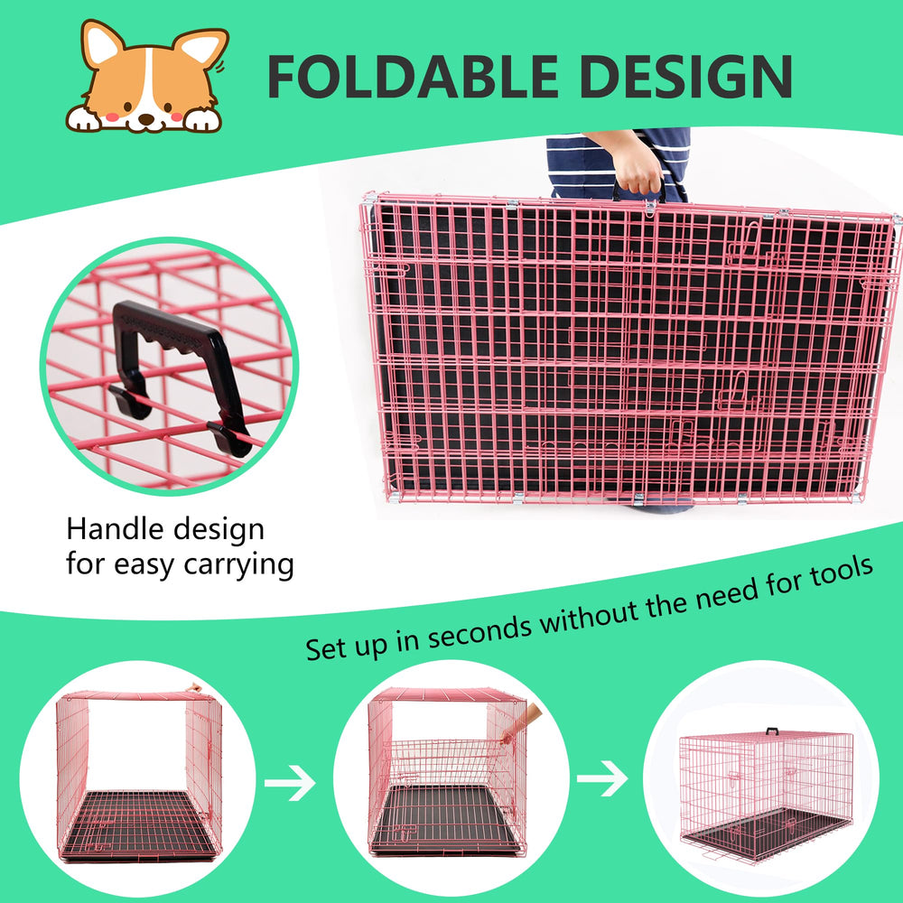 FDW cage chien rose poignée pratique pour déplacements.