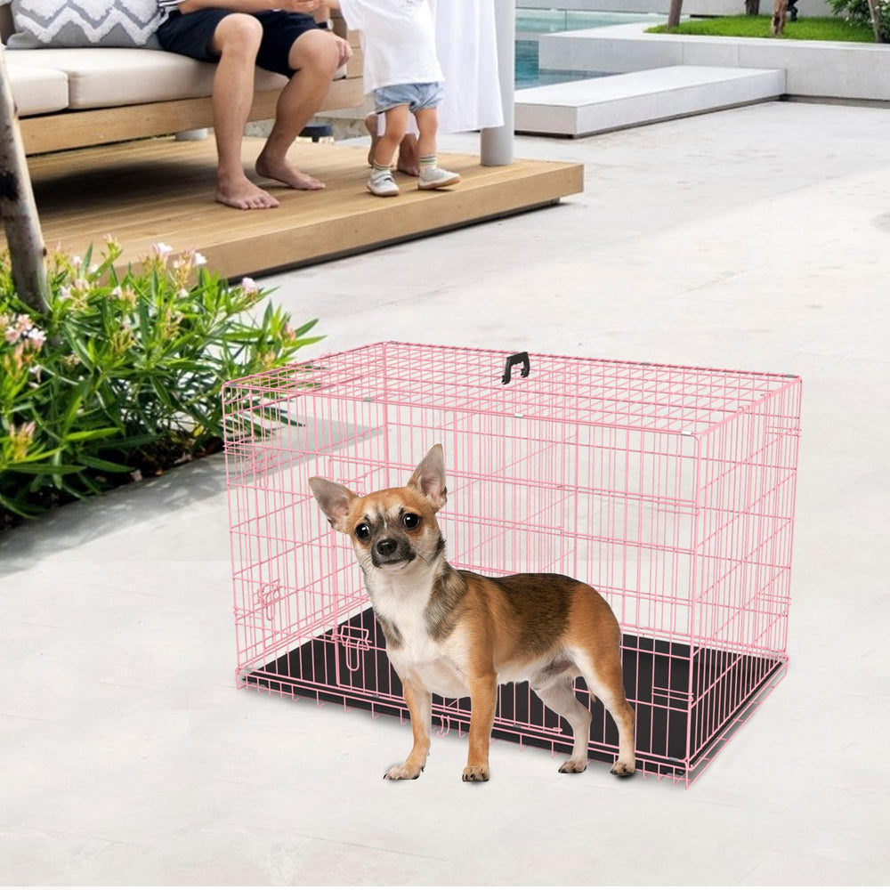 FDW cage chien rose porte double, vue latérale, installation facilitée.