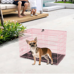 FDW cage chien rose porte double, vue latérale, installation facilitée.
