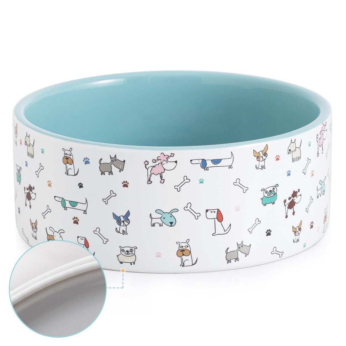 Gamelle FE FUN ELEMENTS en céramique grand modèle bleu intérieur, facile à nettoyer et durable.