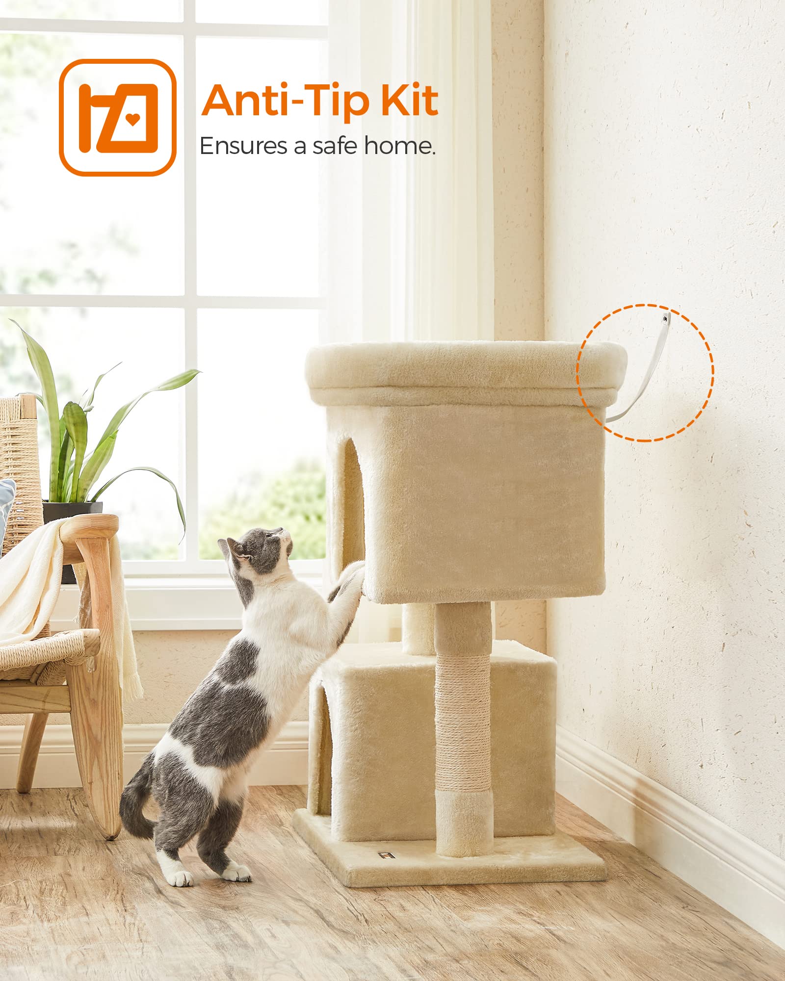 Feandrea arbre-chat 33,1 pouces couleur beige s intégrant à l intérieur