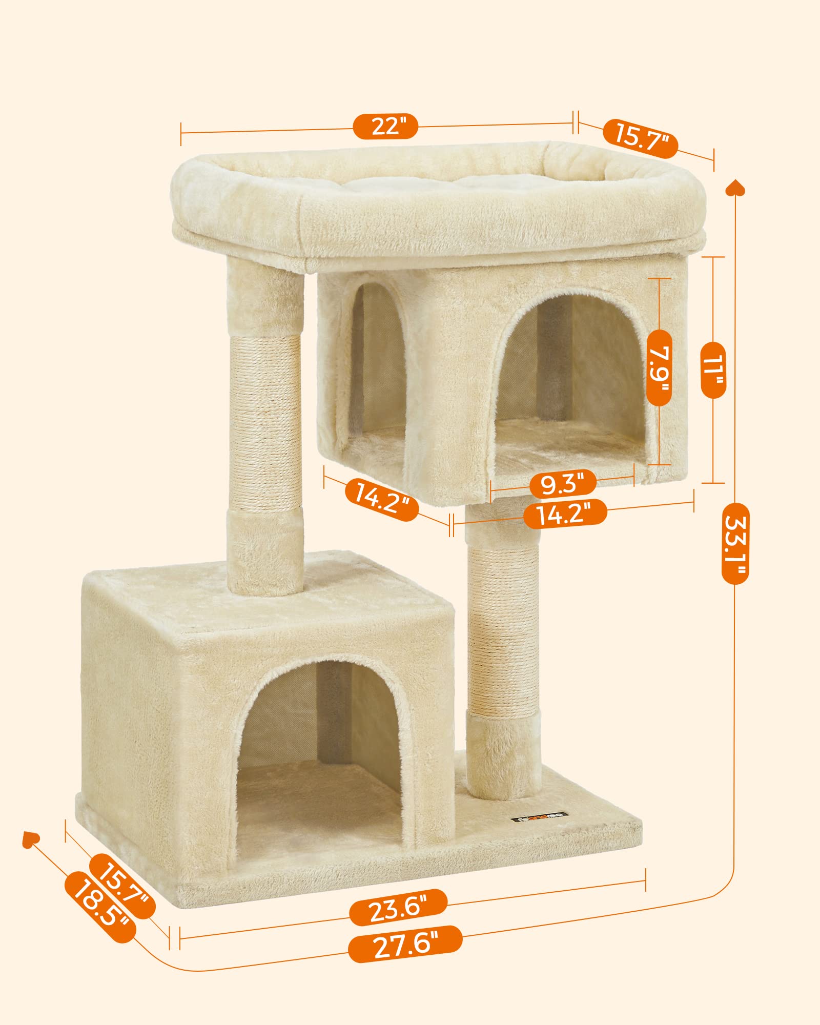 Feandrea arbre-chat 33,1 pouces grande plateforme pour repos