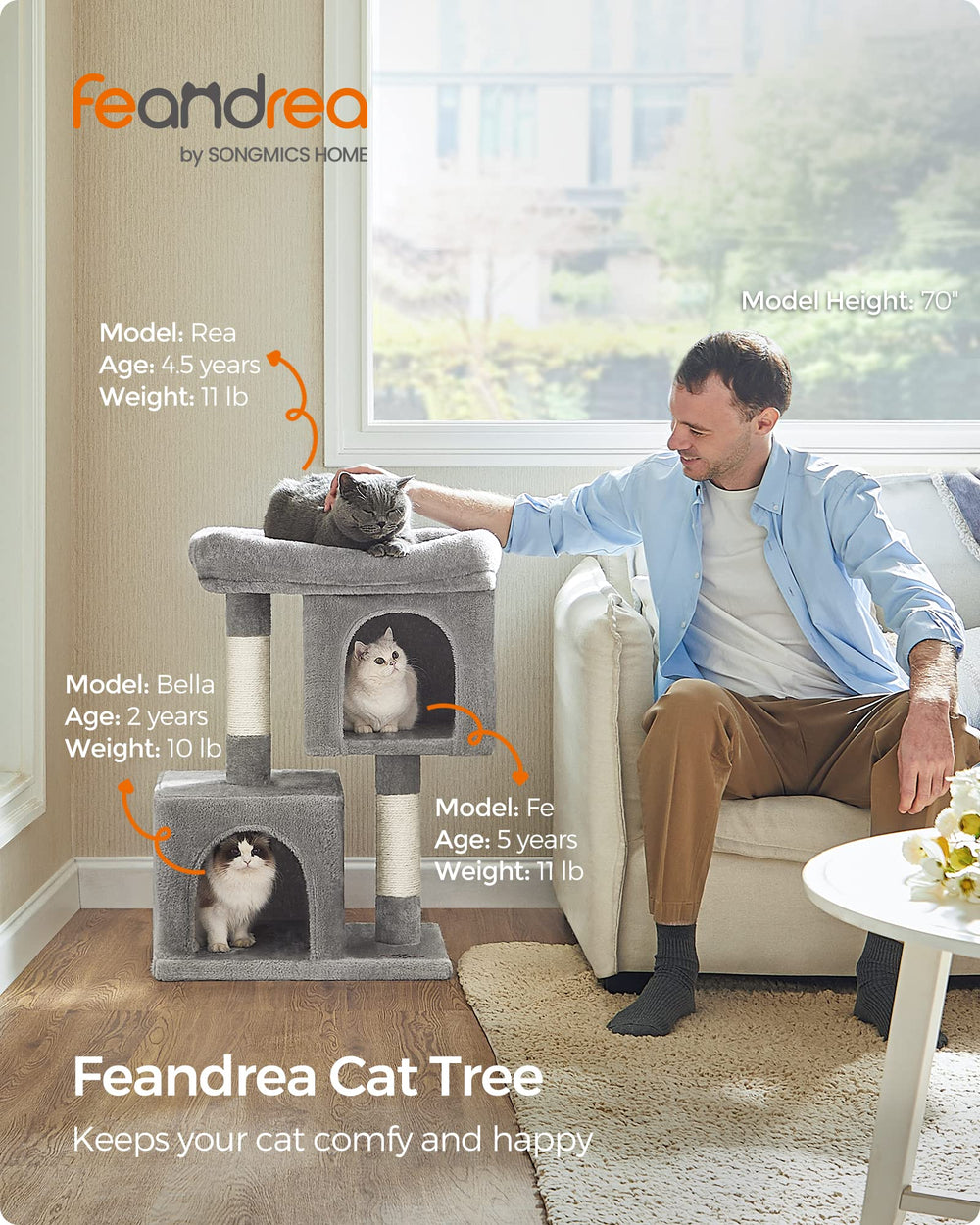 Feandrea Arbre Chat Cavités Doubles: vue panoramique et accès facile.